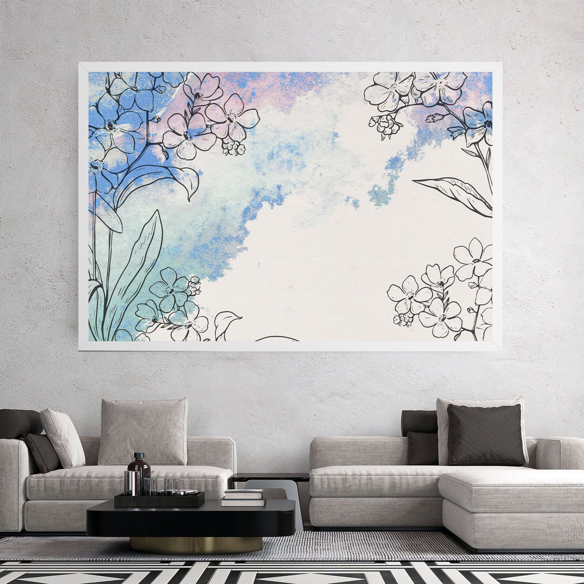 Blue Watercolor Flower mockup 2