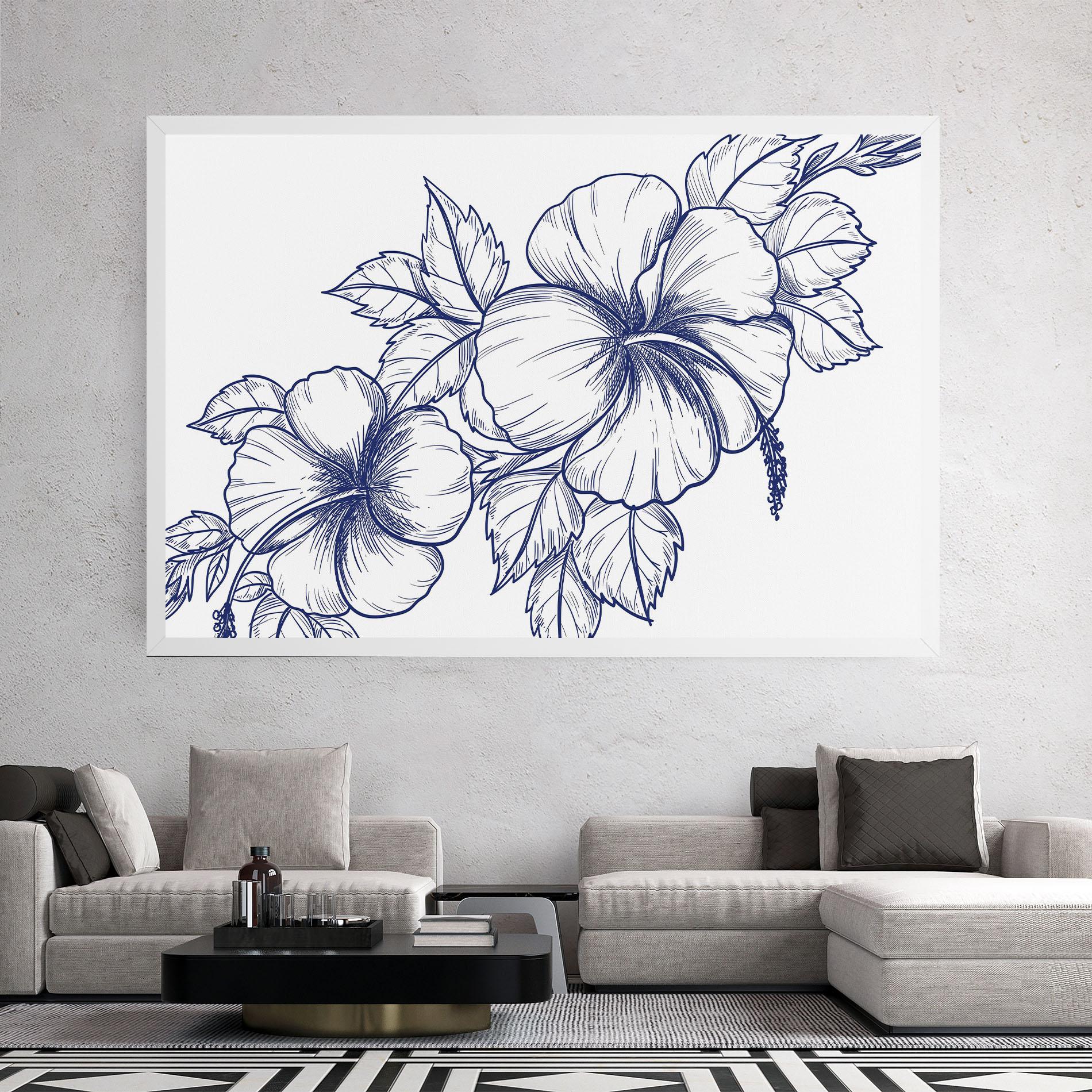 Leinwandbild Dark Blue Line Flower mockup 2