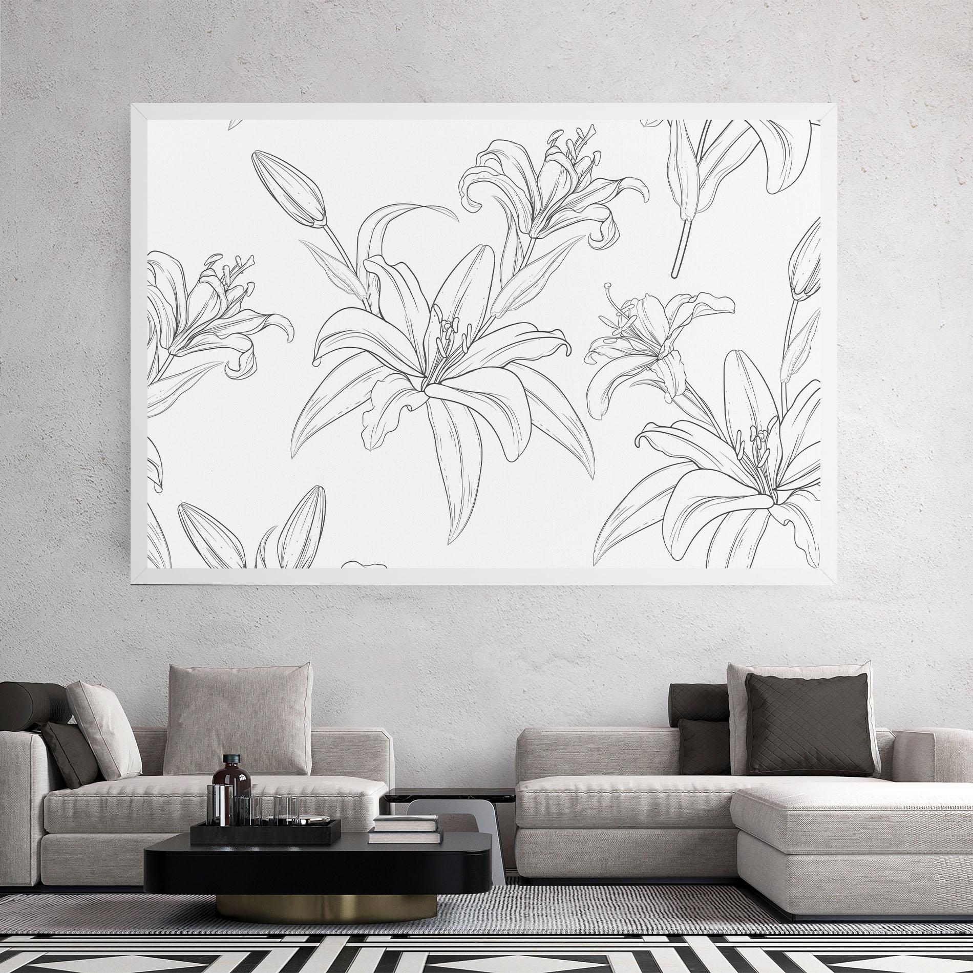 Leinwandbild Grey Line Flower mockup 2