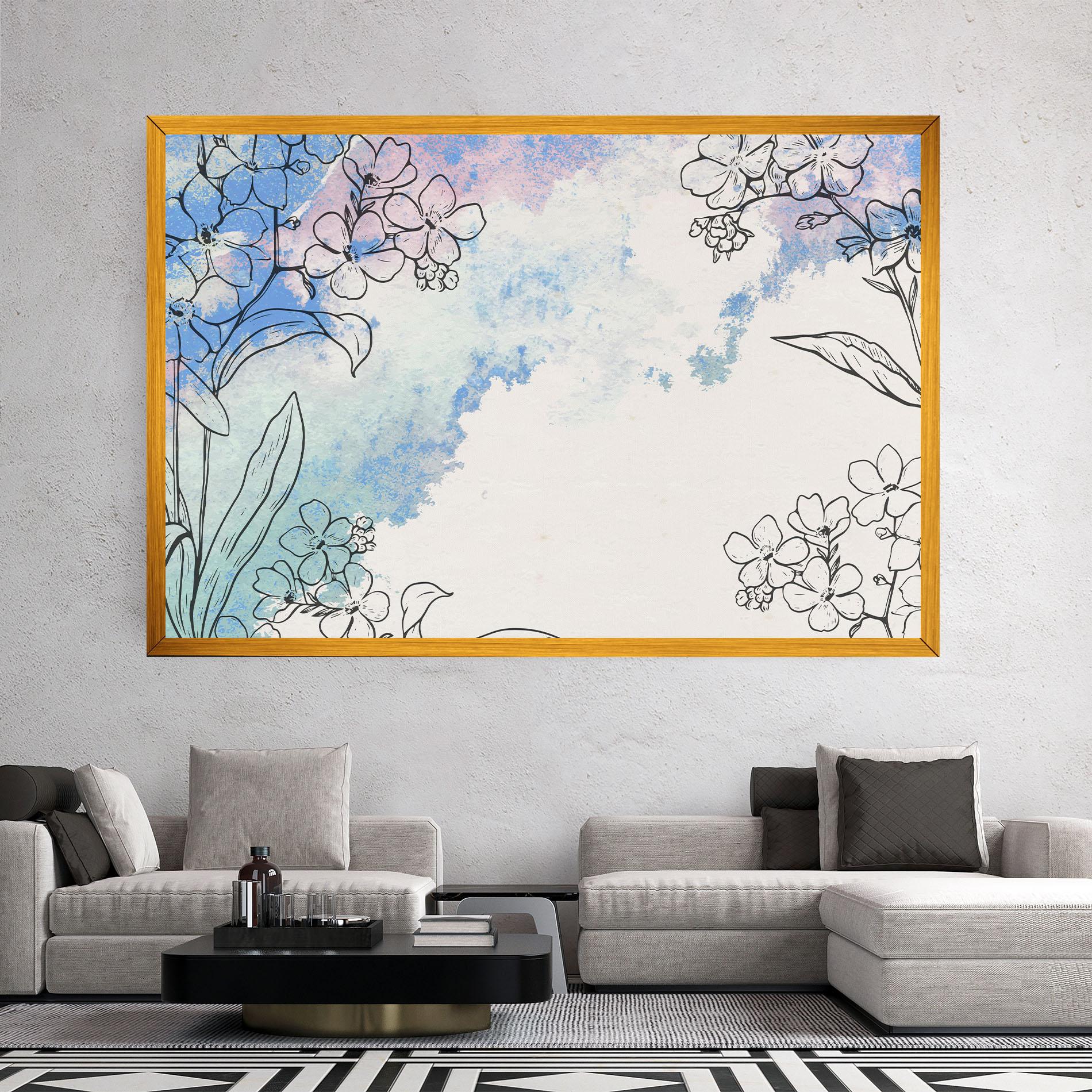 Leinwandbild Blue Watercolor Flower mockup 2