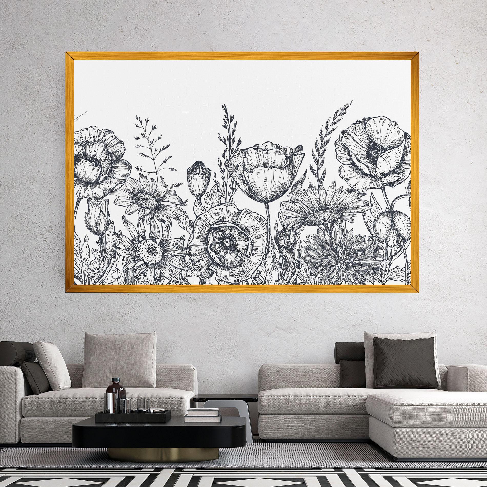 Leinwandbild Flower Grey Line mockup 2