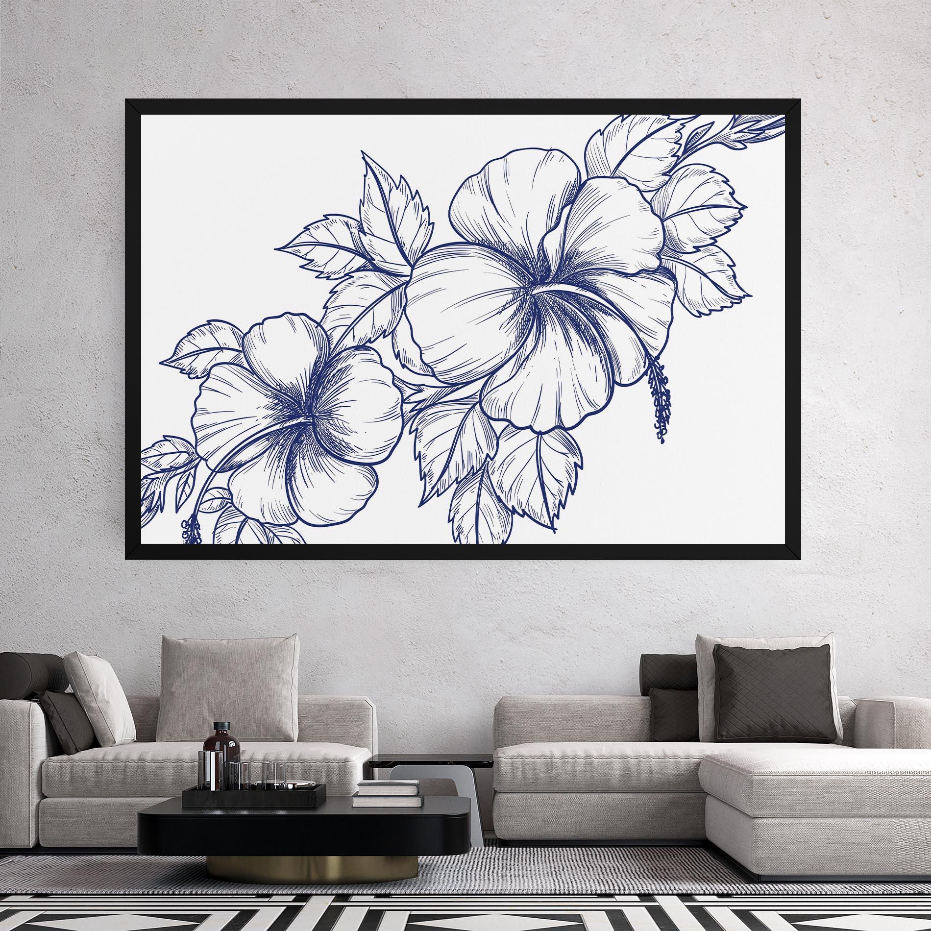 Leinwandbild Dark Blue Line Flower mockup 2