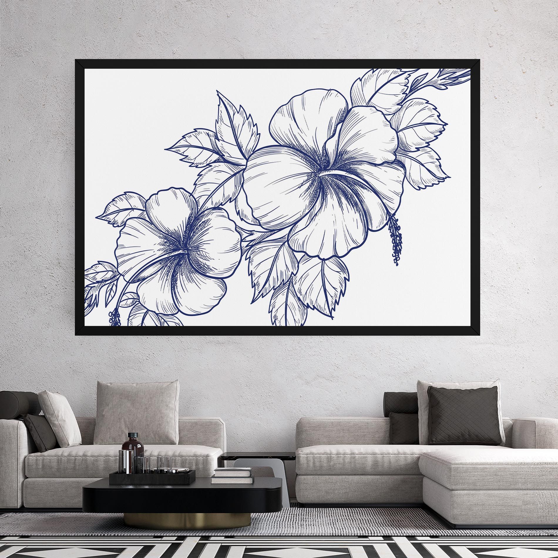 Dark Blue Line Flower mockup 2