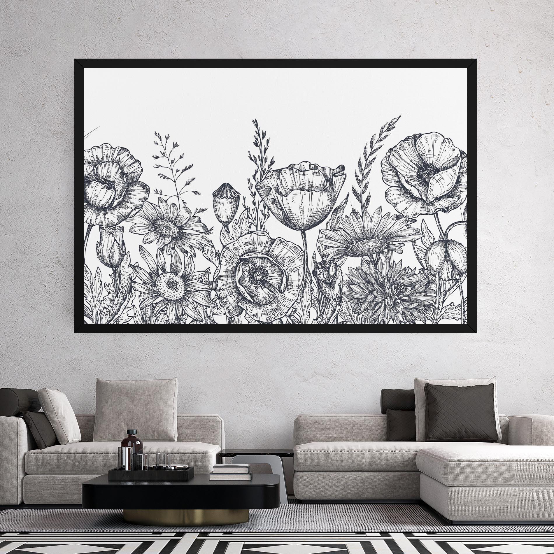 Leinwandbild Flower Grey Line mockup 2
