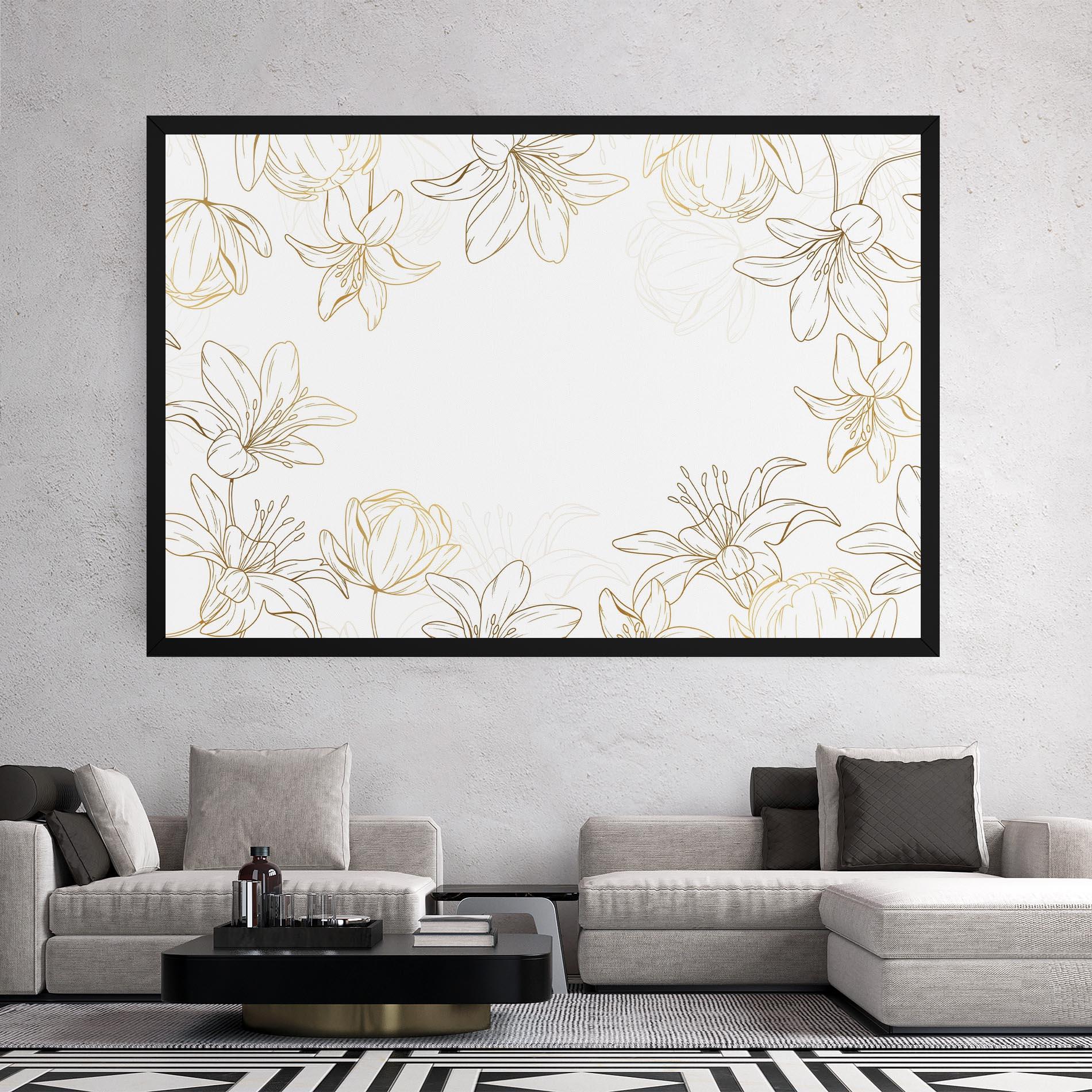 Leinwandbild Gold Line Flower mockup 2