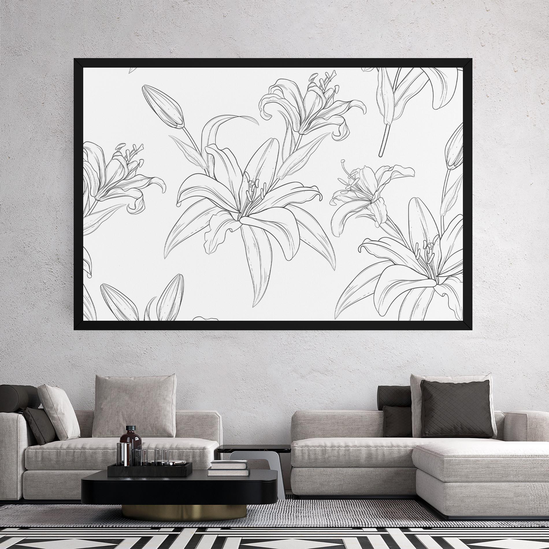 Leinwandbild Grey Line Flower mockup 2