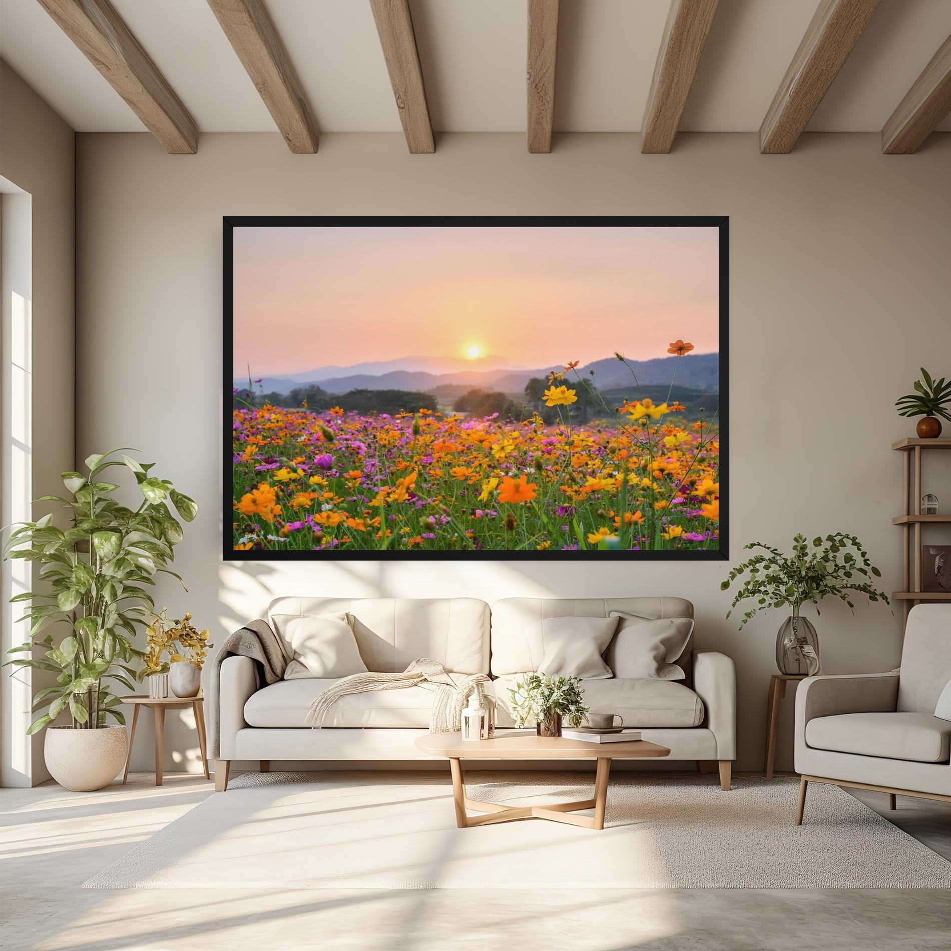 Leinwandbild Sunset Mountain Flowerf mockup 6