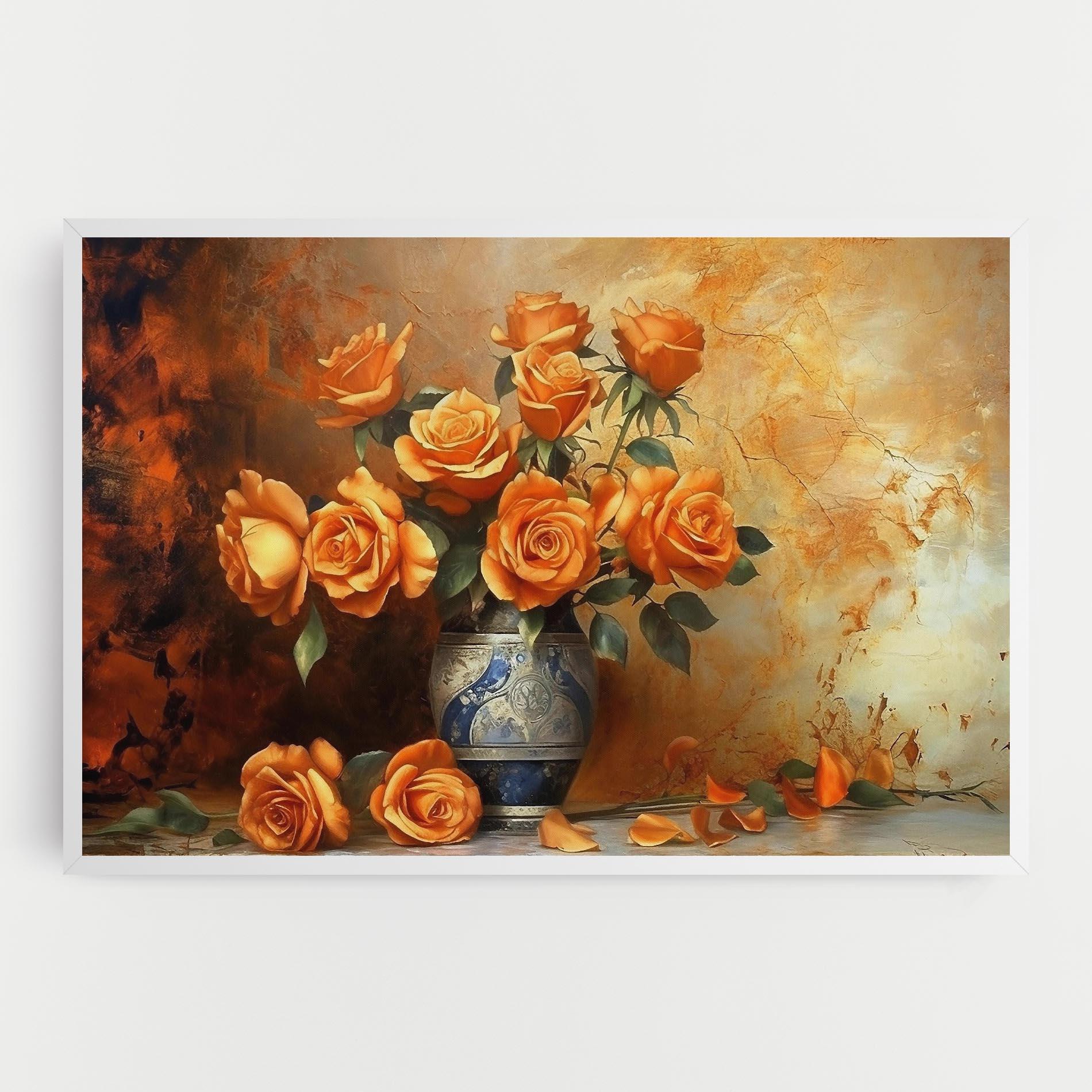 Leinwandbild Pretty Orange Rose Vase mockup 0
