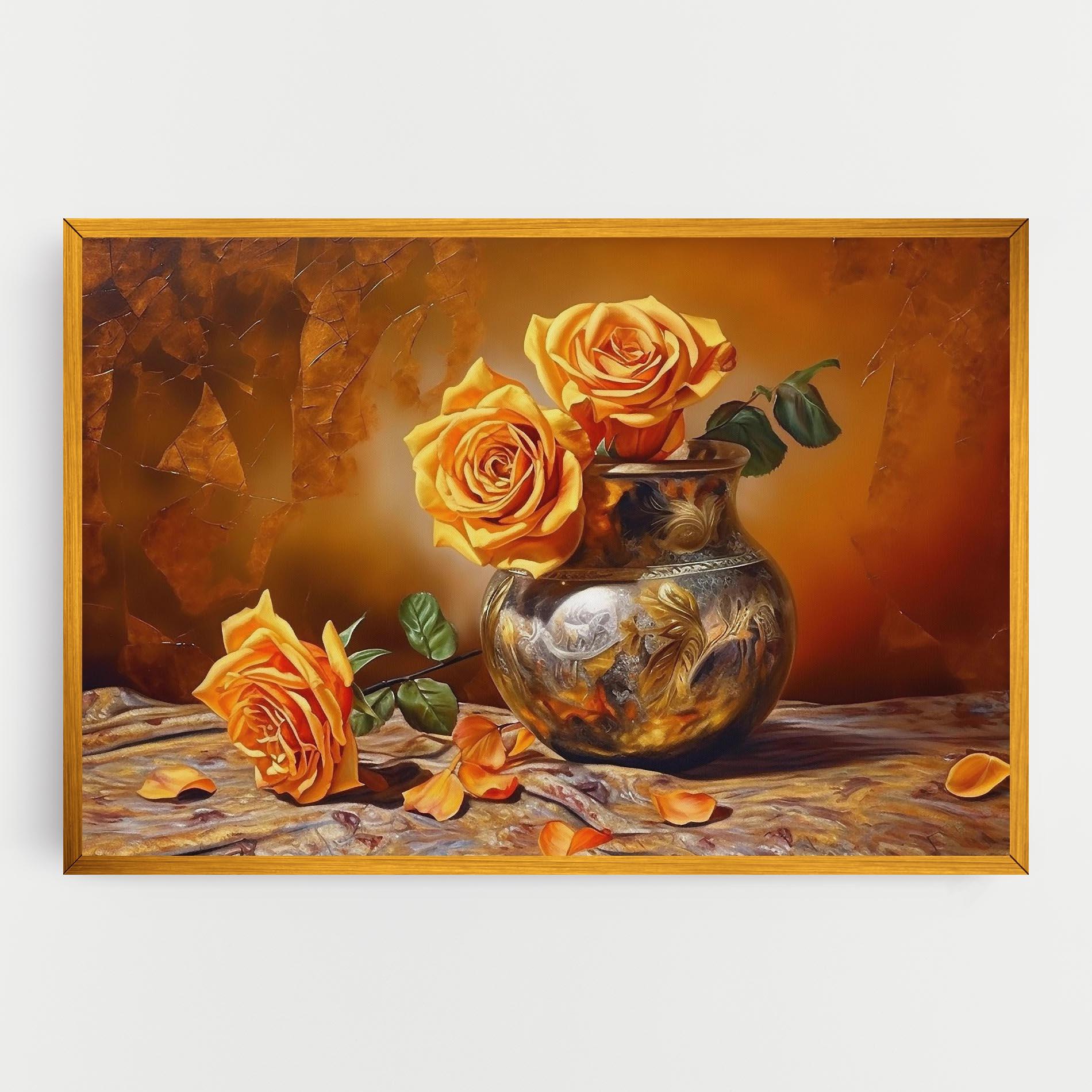Leinwandbild Orange Roses Vase mockup 0