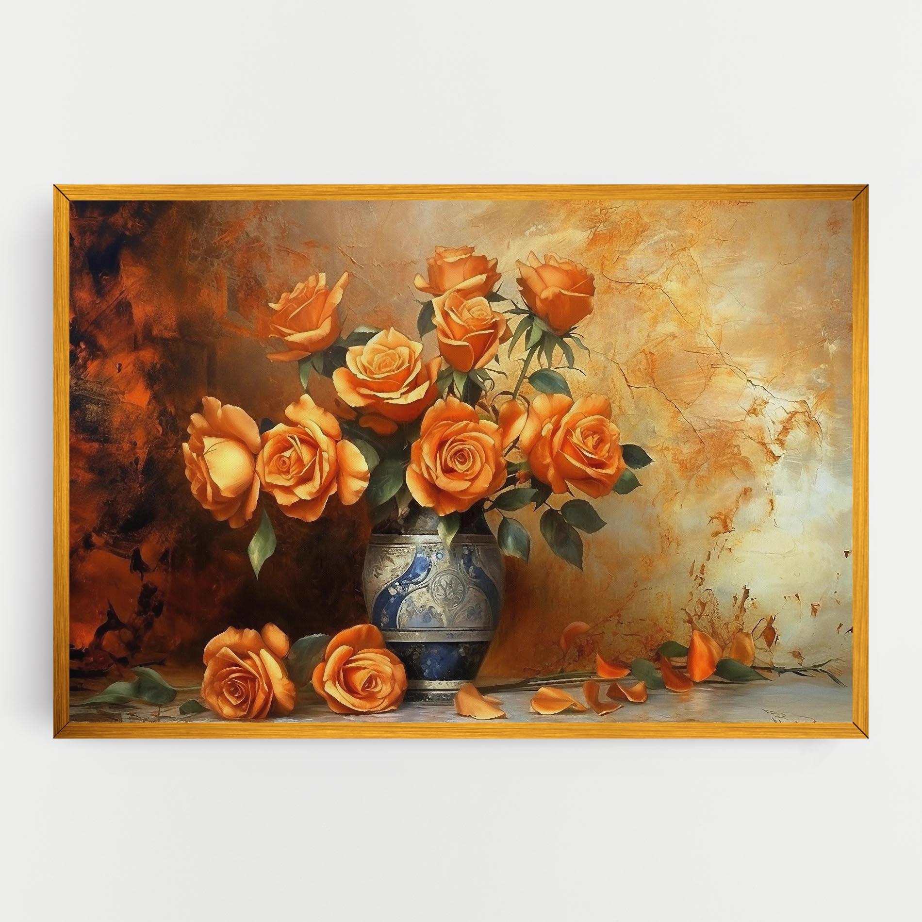 Leinwandbild Pretty Orange Rose Vase mockup 0