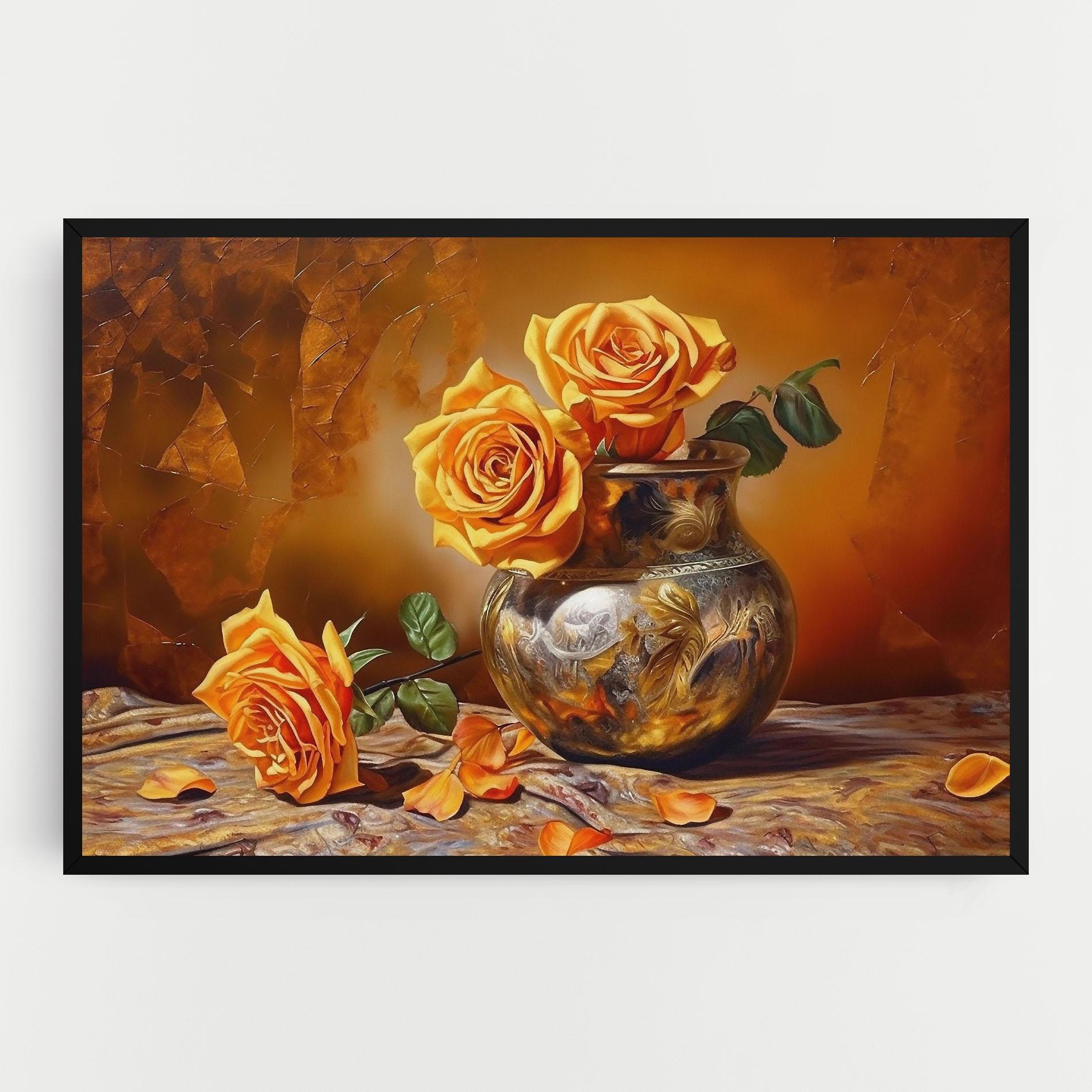 Leinwandbild Orange Roses Vase mockup 0