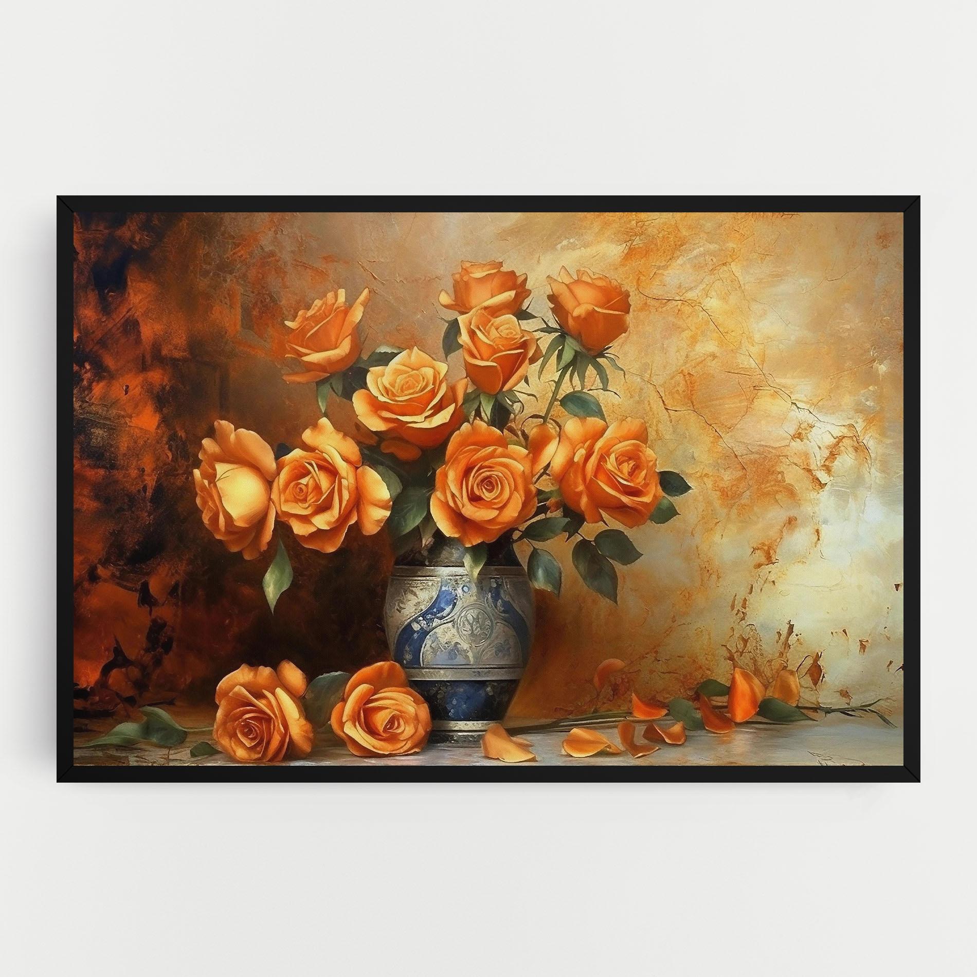 Leinwandbild Pretty Orange Rose Vase mockup 0