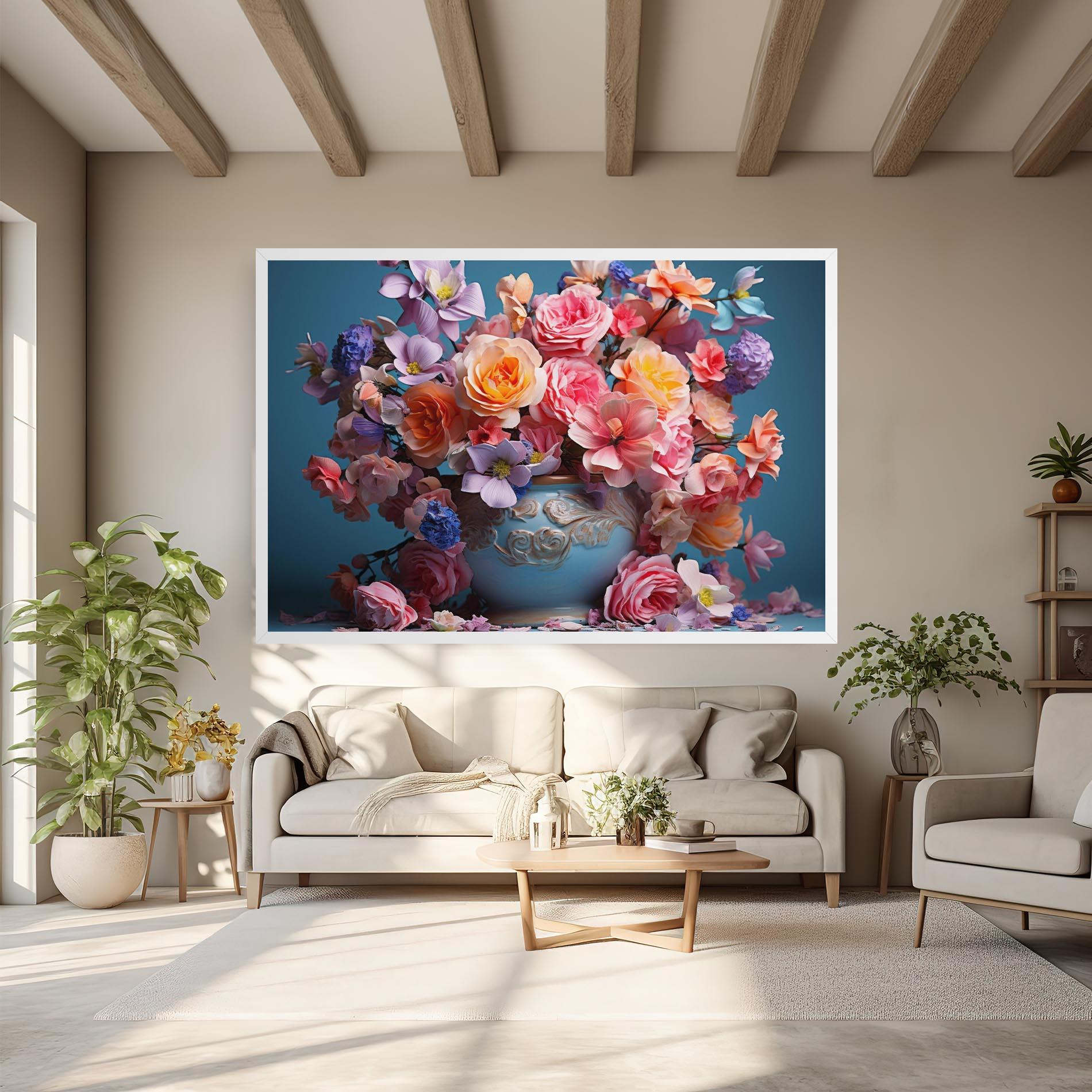 Leinwandbild Blue Vase Flowers mockup 6