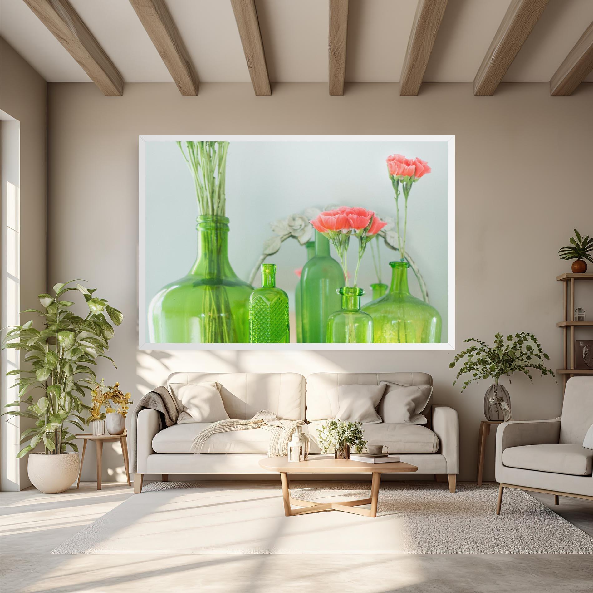 Leinwandbild Green Vase Flowers mockup 6