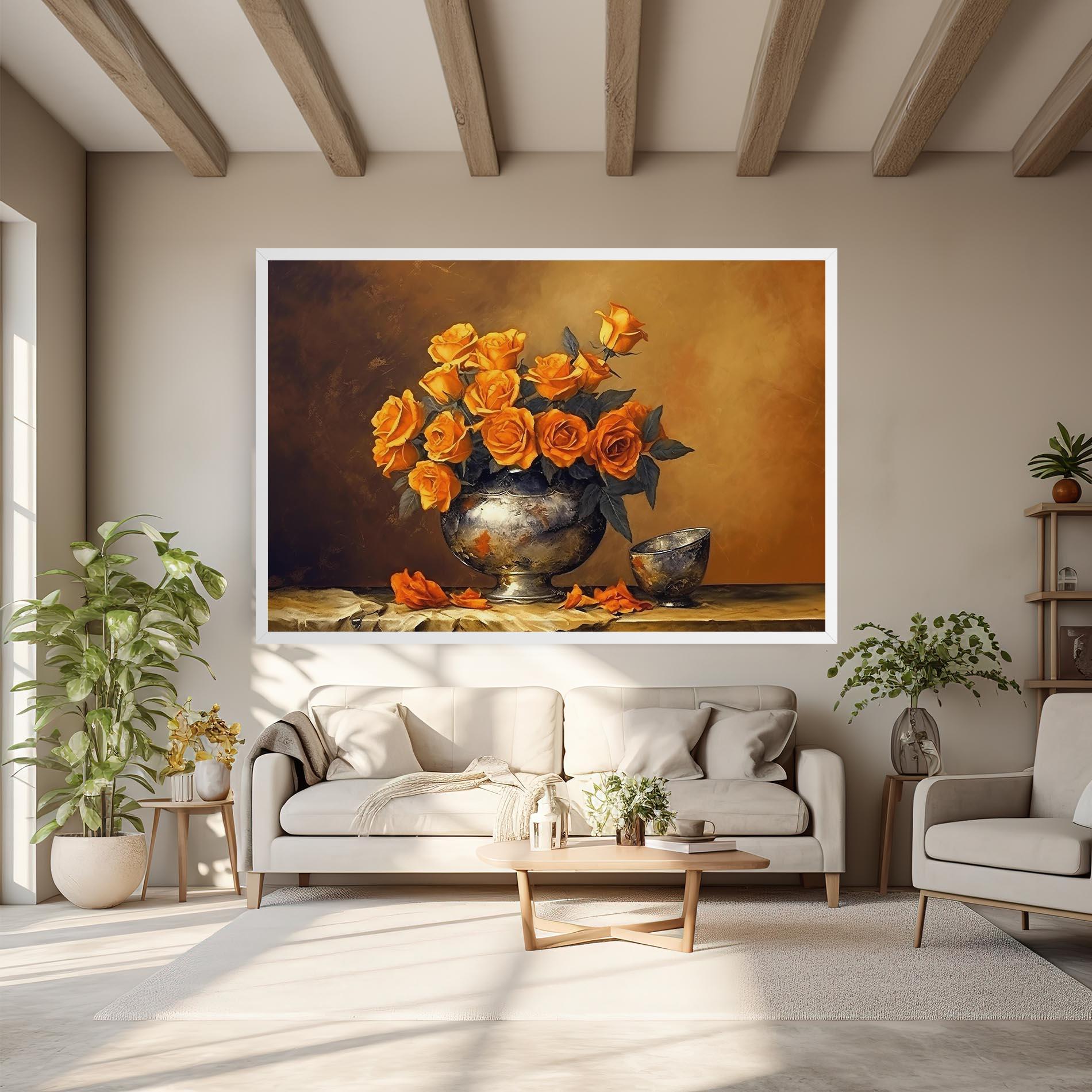 Leinwandbild Orange Rose Vase mockup 6