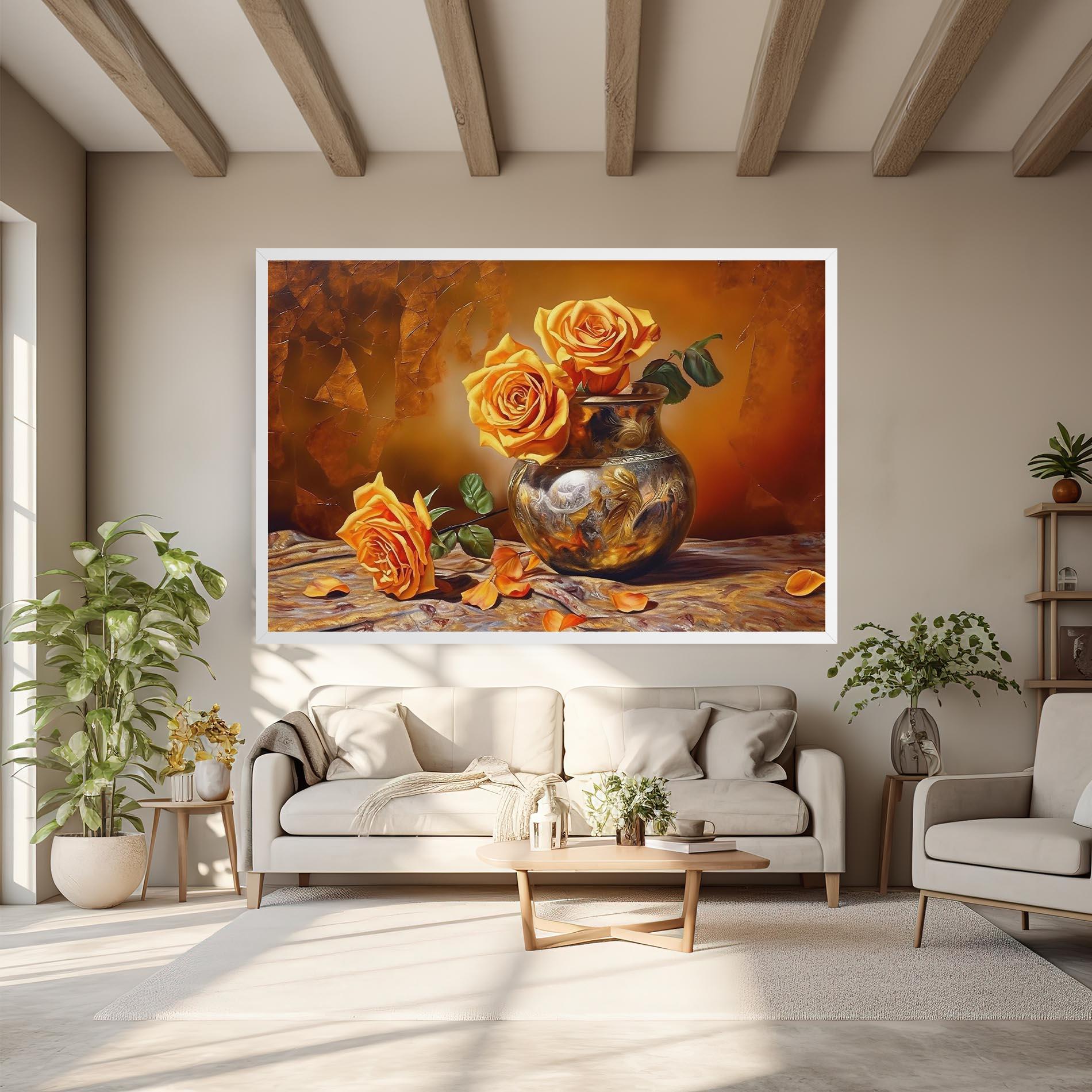 Leinwandbild Orange Roses Vase mockup 6