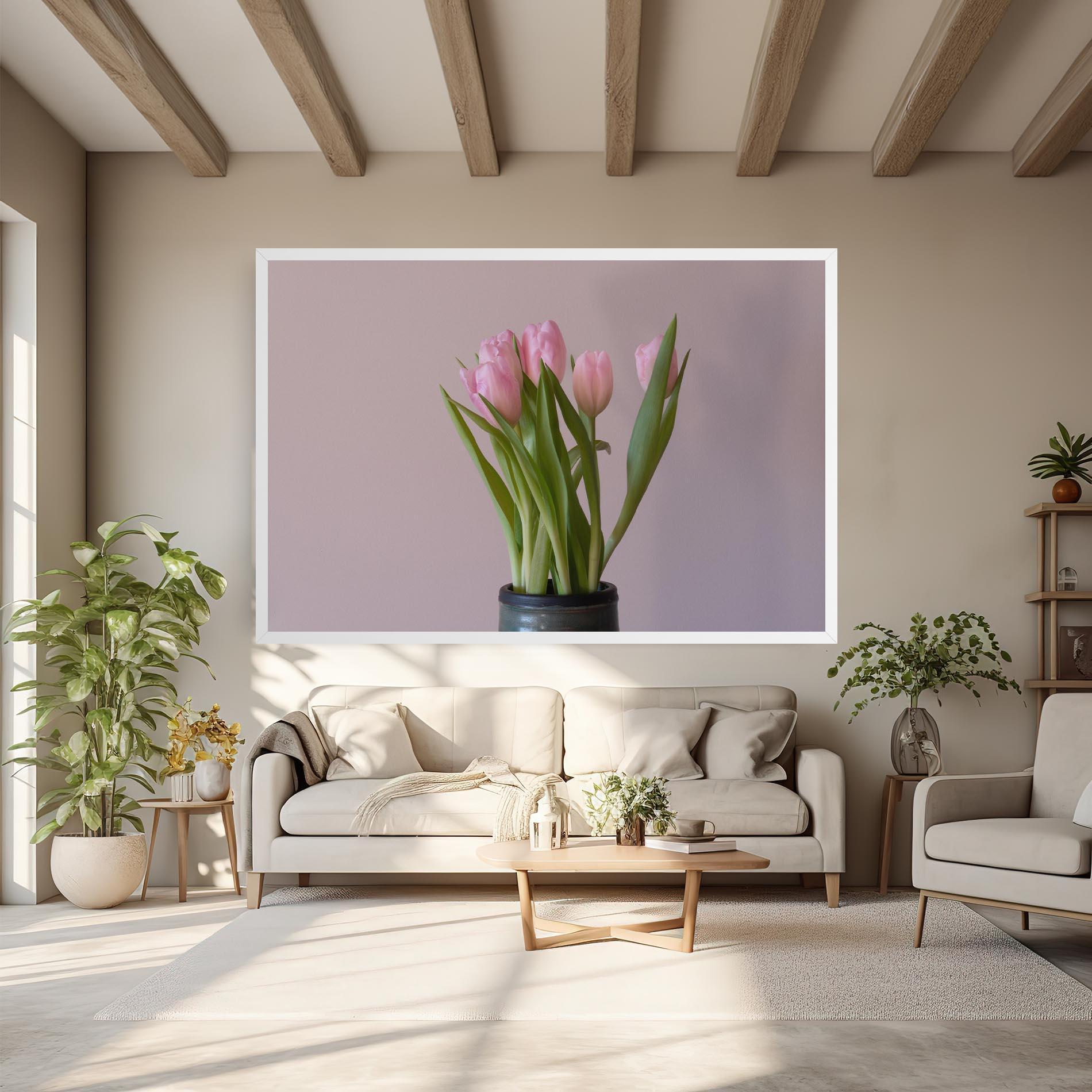 Leinwandbild Pink Tulips Vase mockup 6