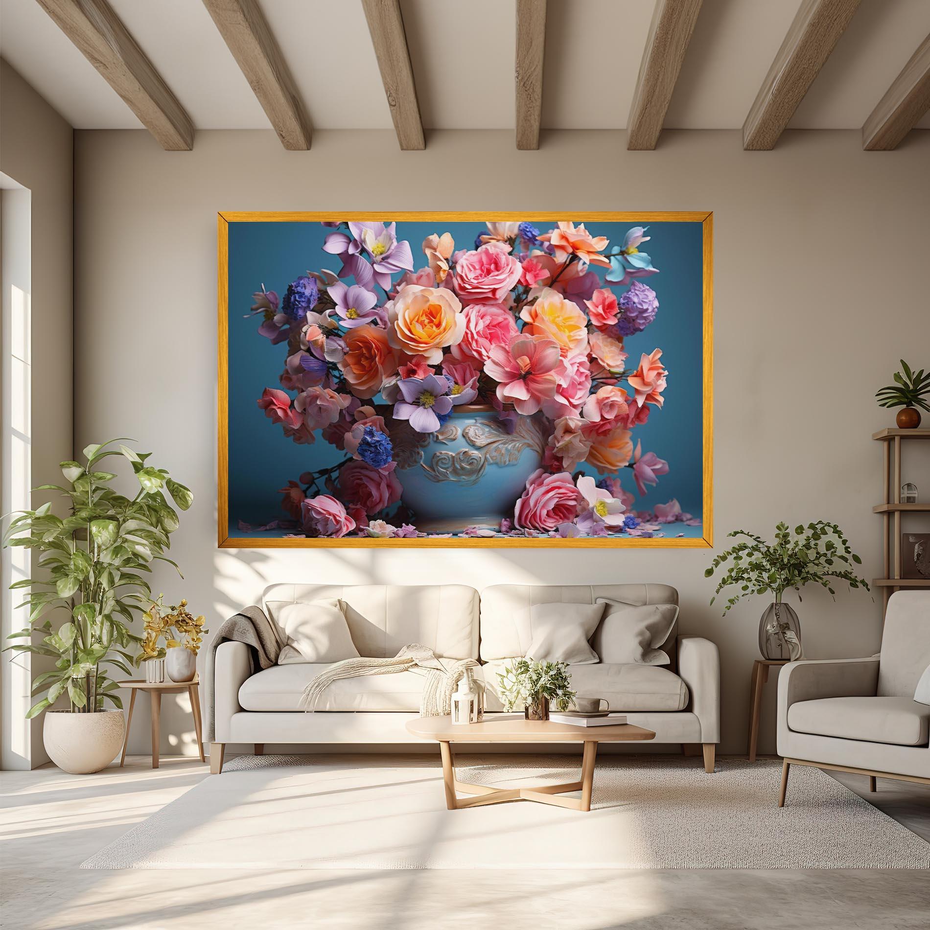 Leinwandbild Blue Vase Flowers mockup 6