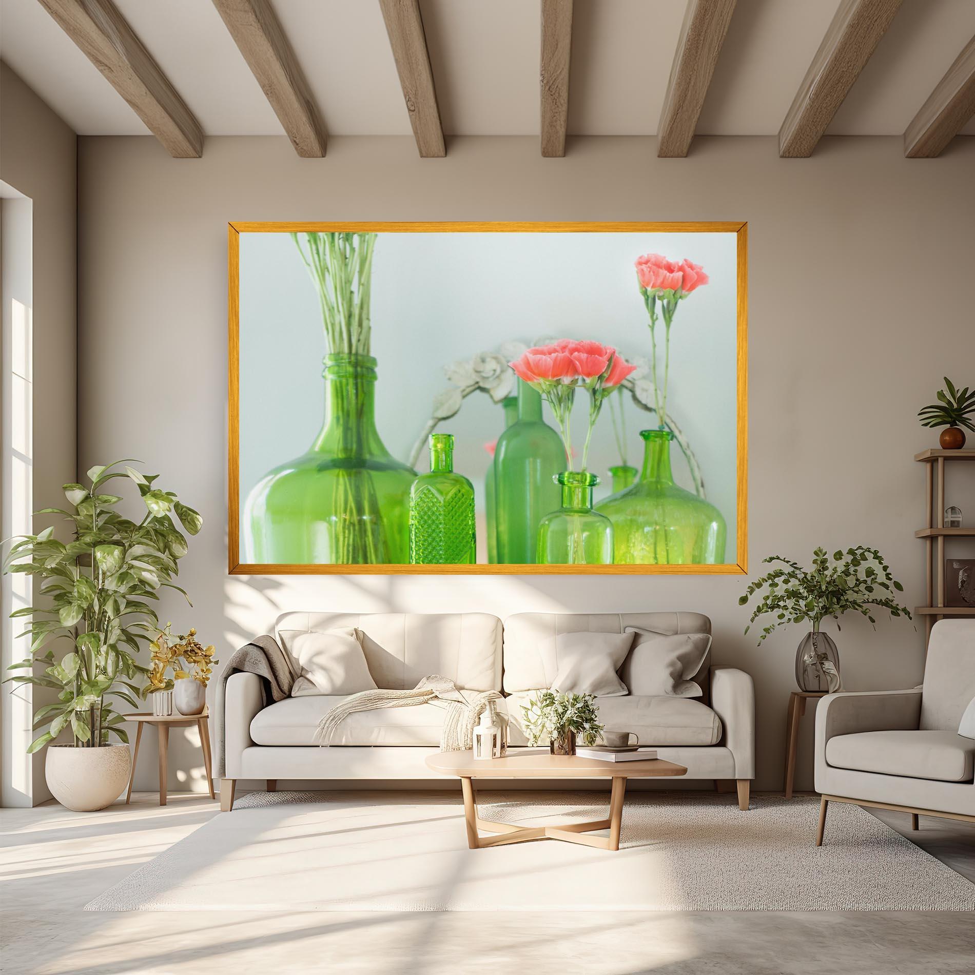 Leinwandbild Green Vase Flowers mockup 6