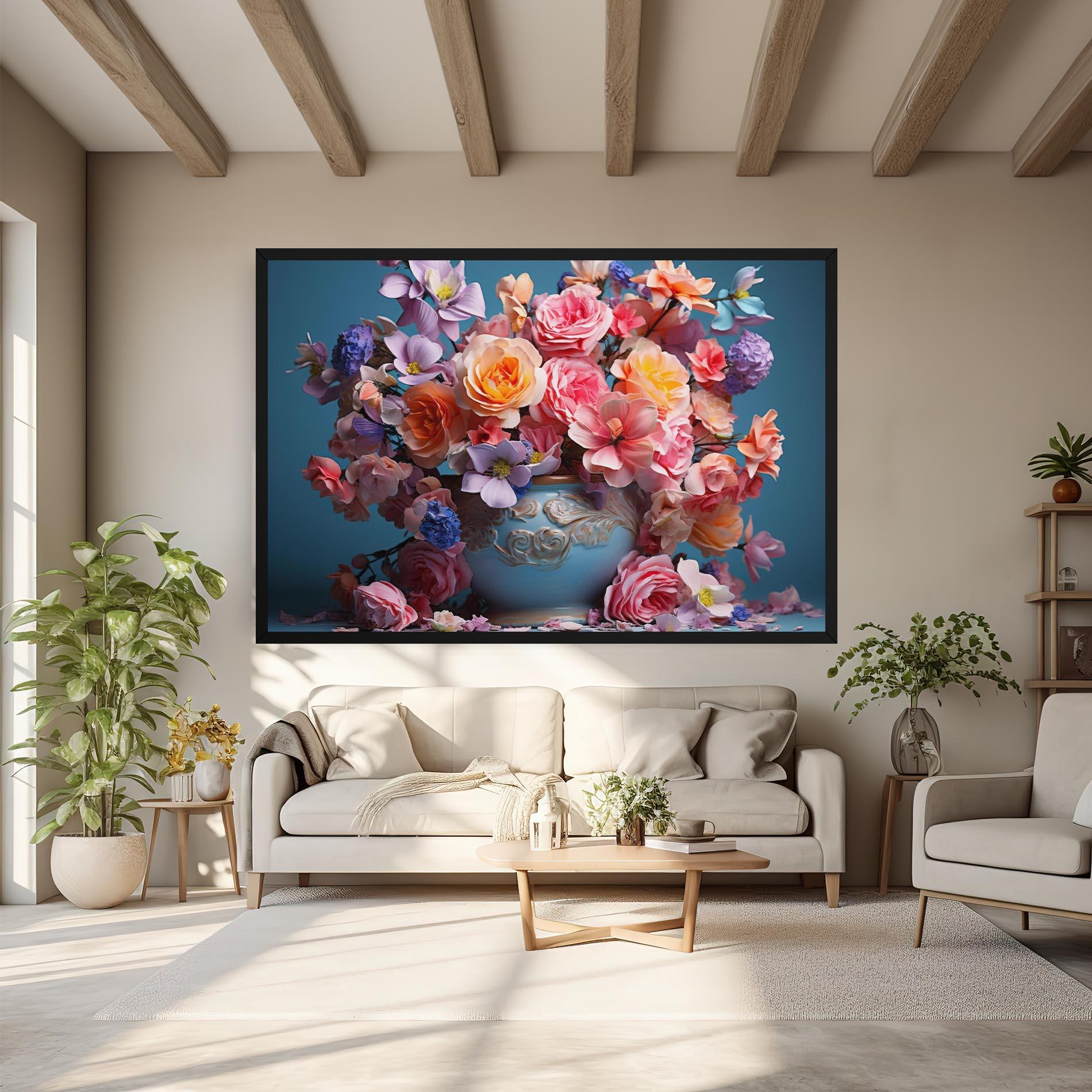 Leinwandbild Blue Vase Flowers mockup 6