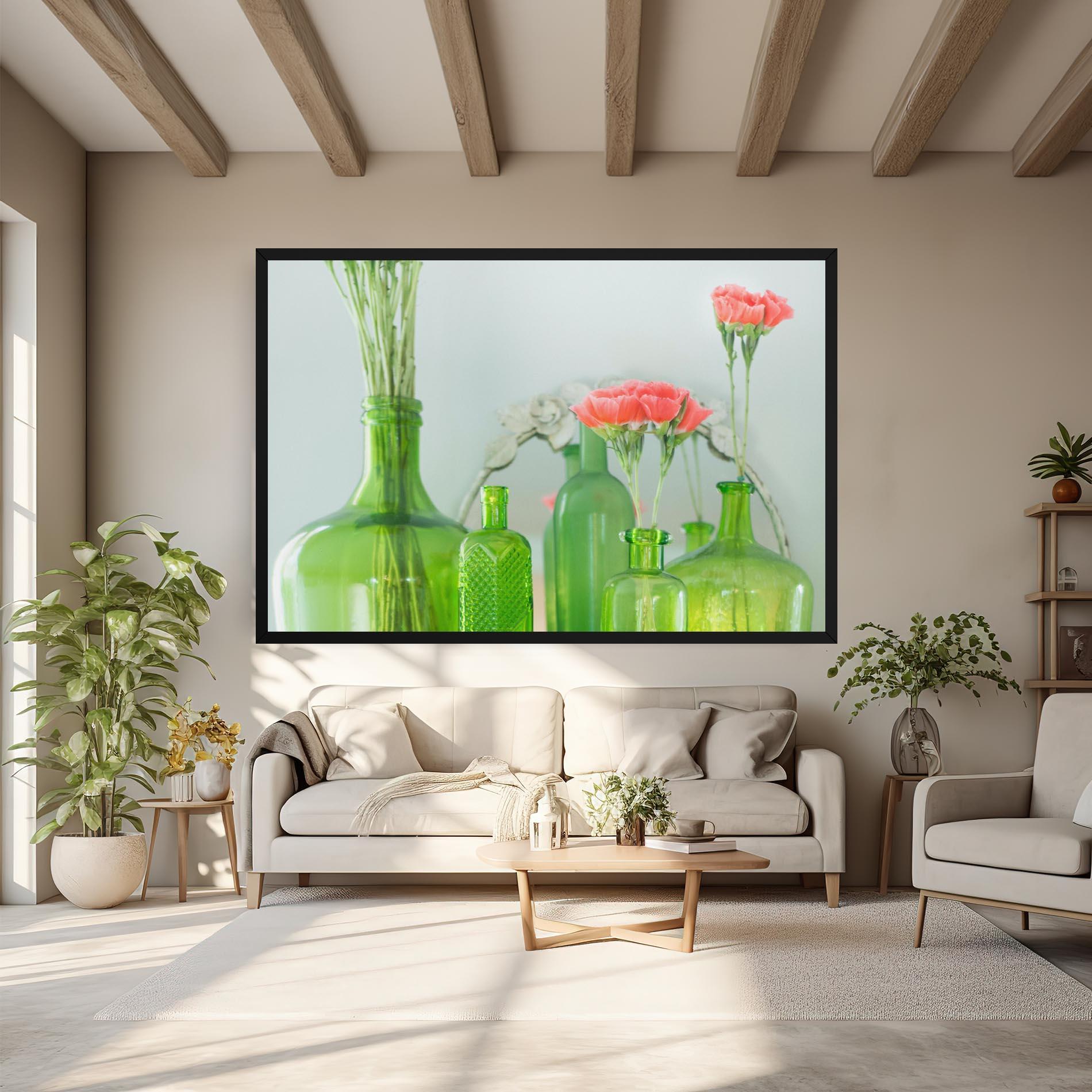 Leinwandbild Green Vase Flowers mockup 6