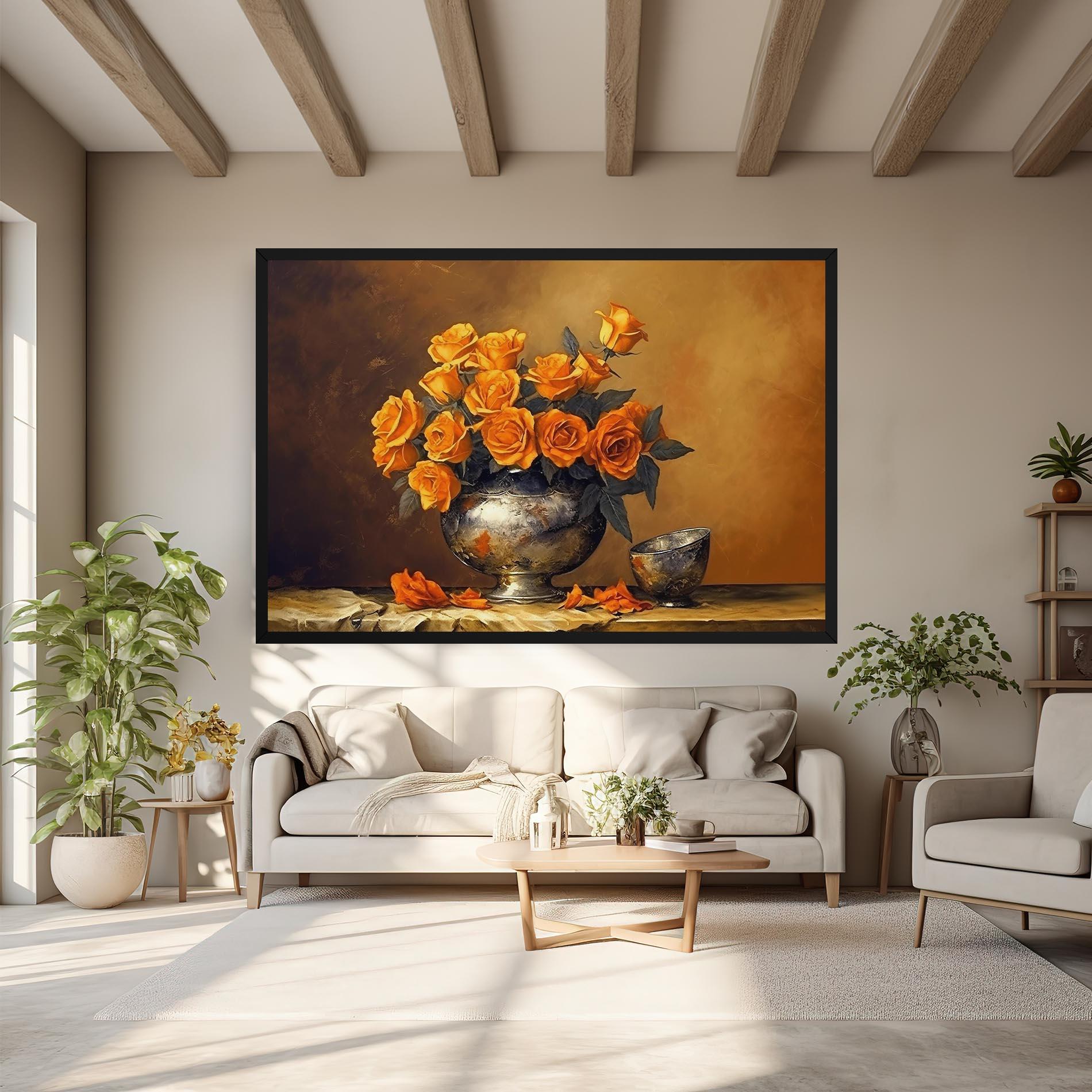 Leinwandbild Orange Rose Vase mockup 6