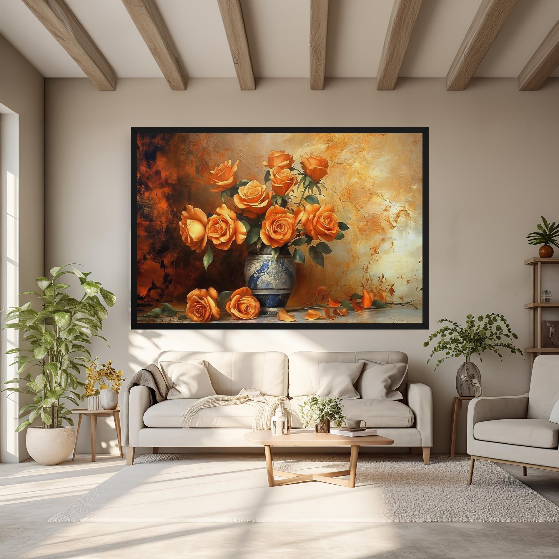 Leinwandbild Pretty Orange Rose Vase mockup 6