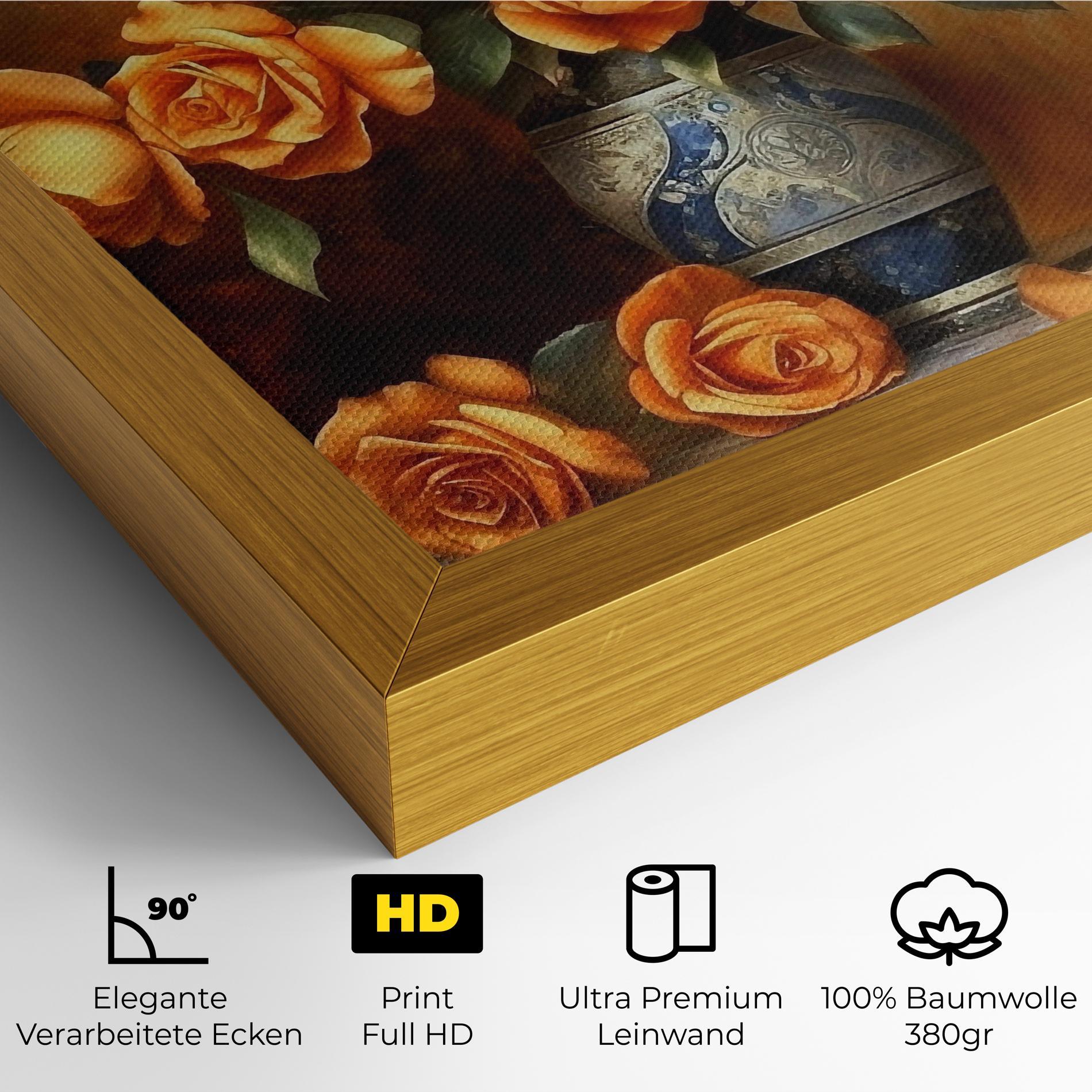 Leinwandbild Pretty Orange Rose Vase mockup 4