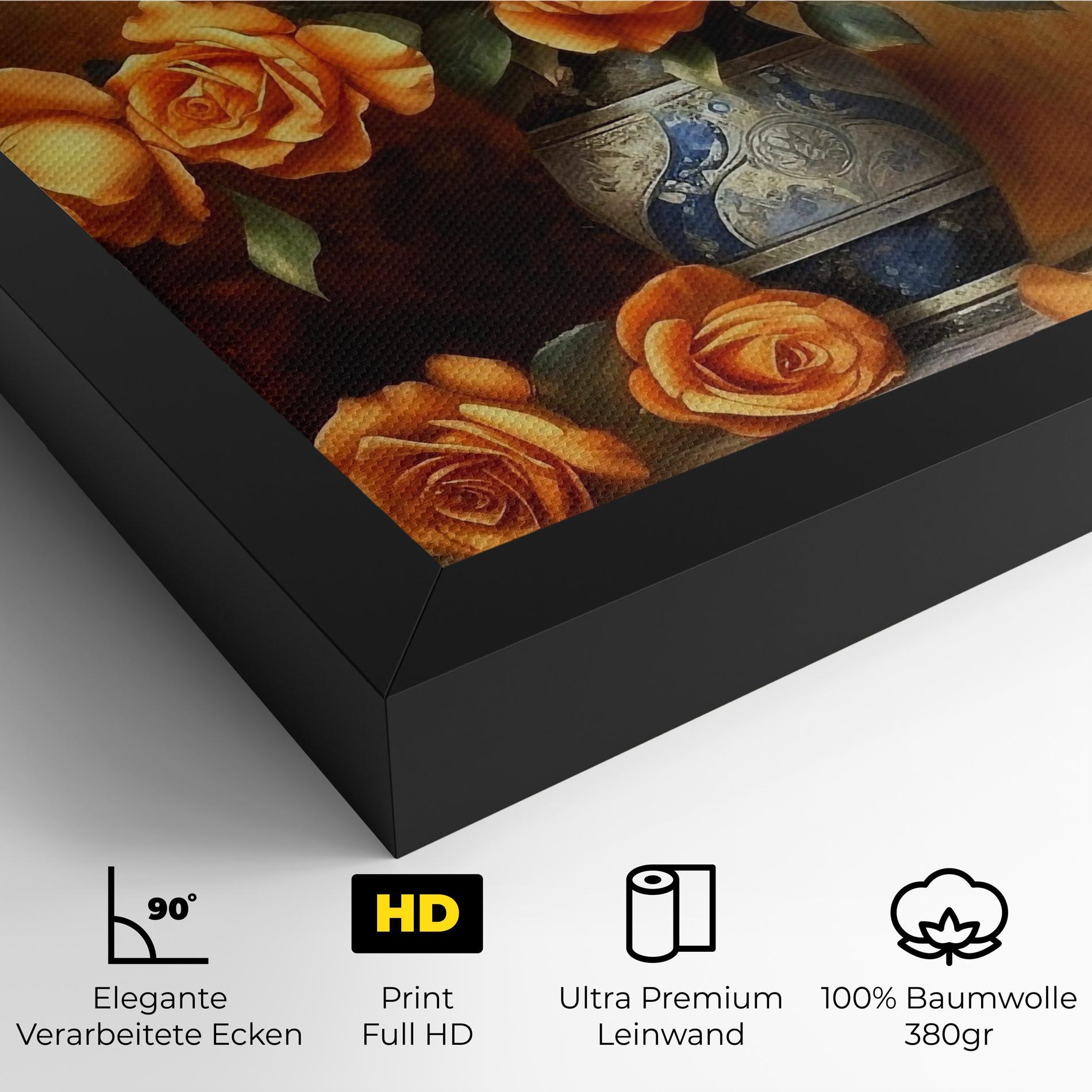 Leinwandbild Pretty Orange Rose Vase mockup 4