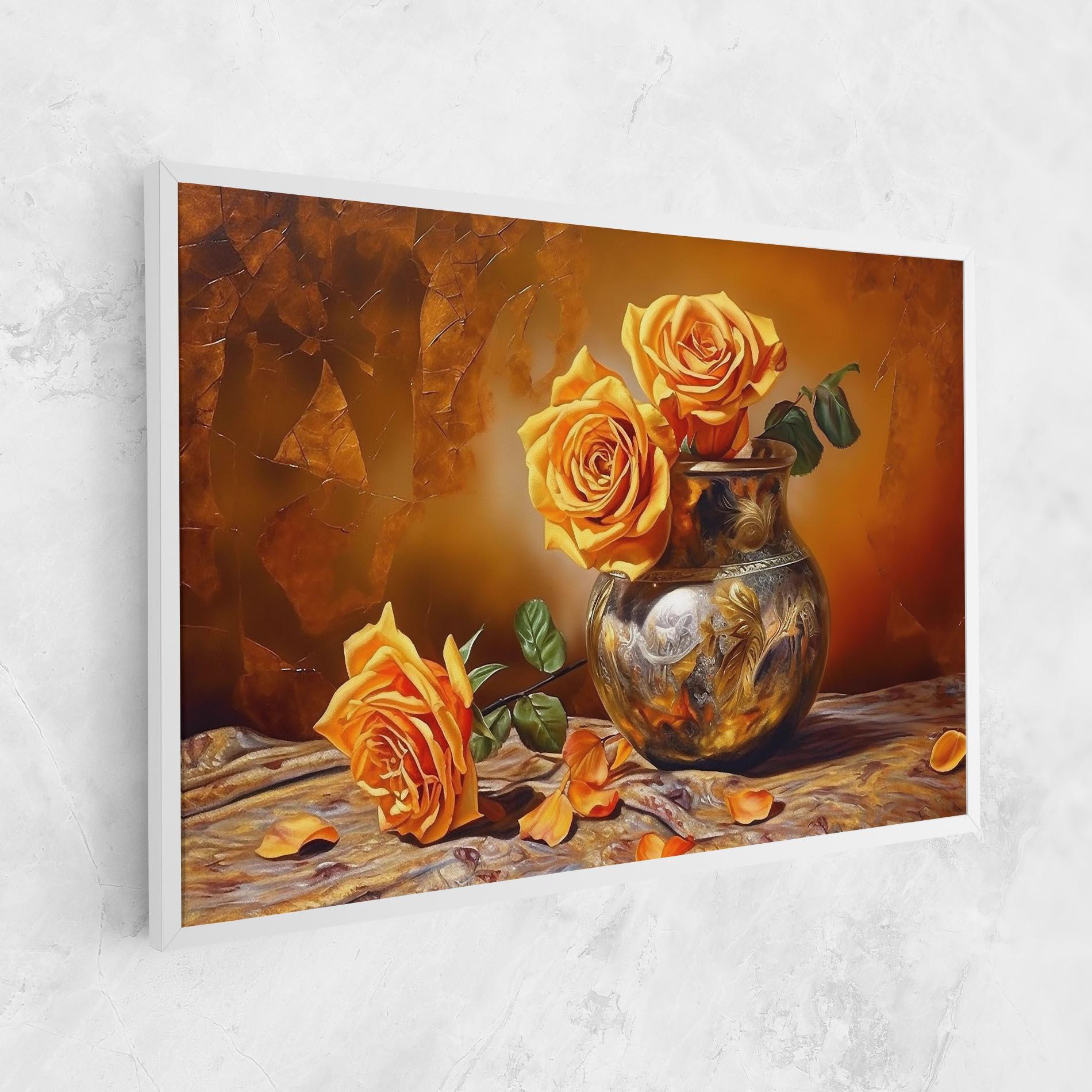 Leinwandbild Orange Roses Vase mockup 1