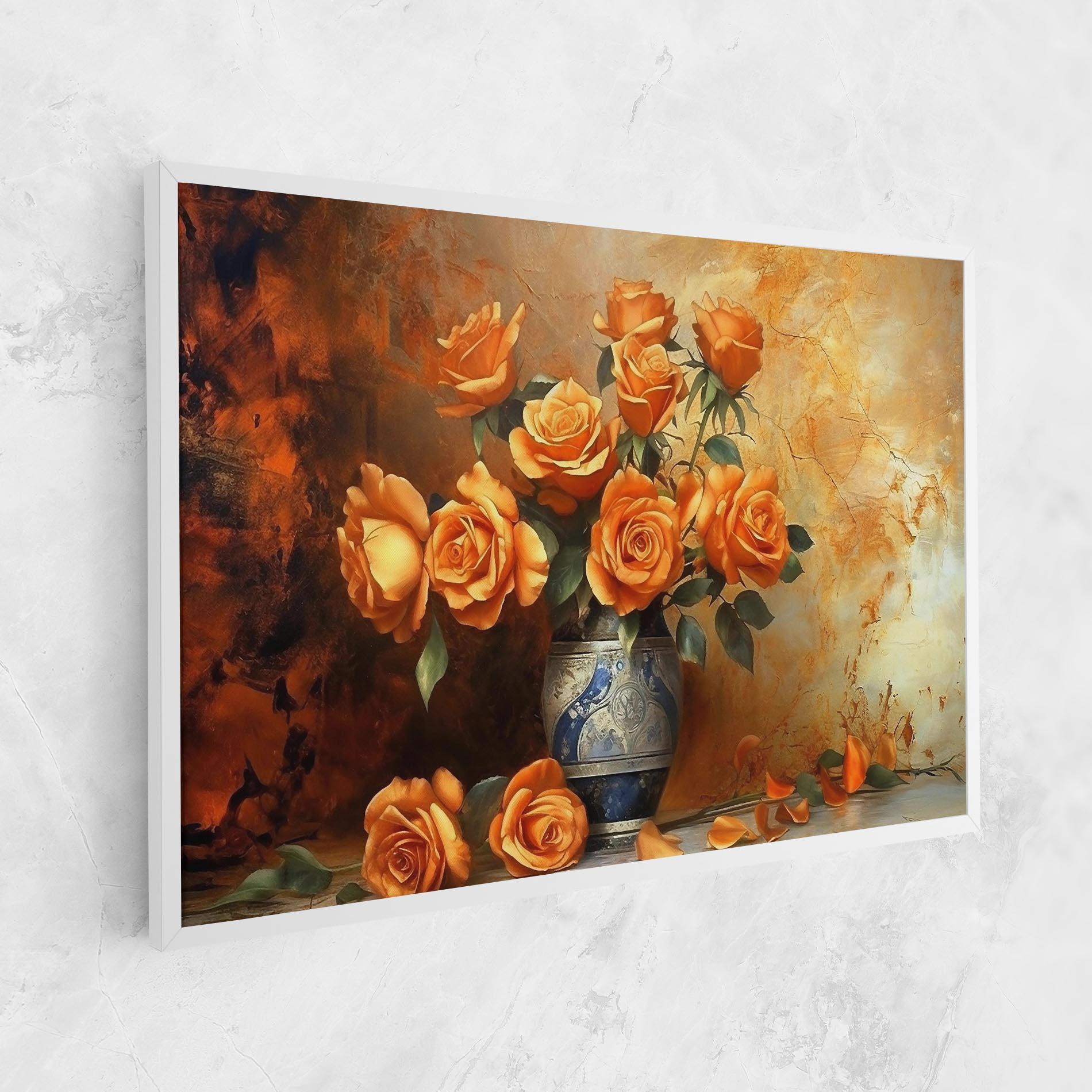 Leinwandbild Pretty Orange Rose Vase mockup 1