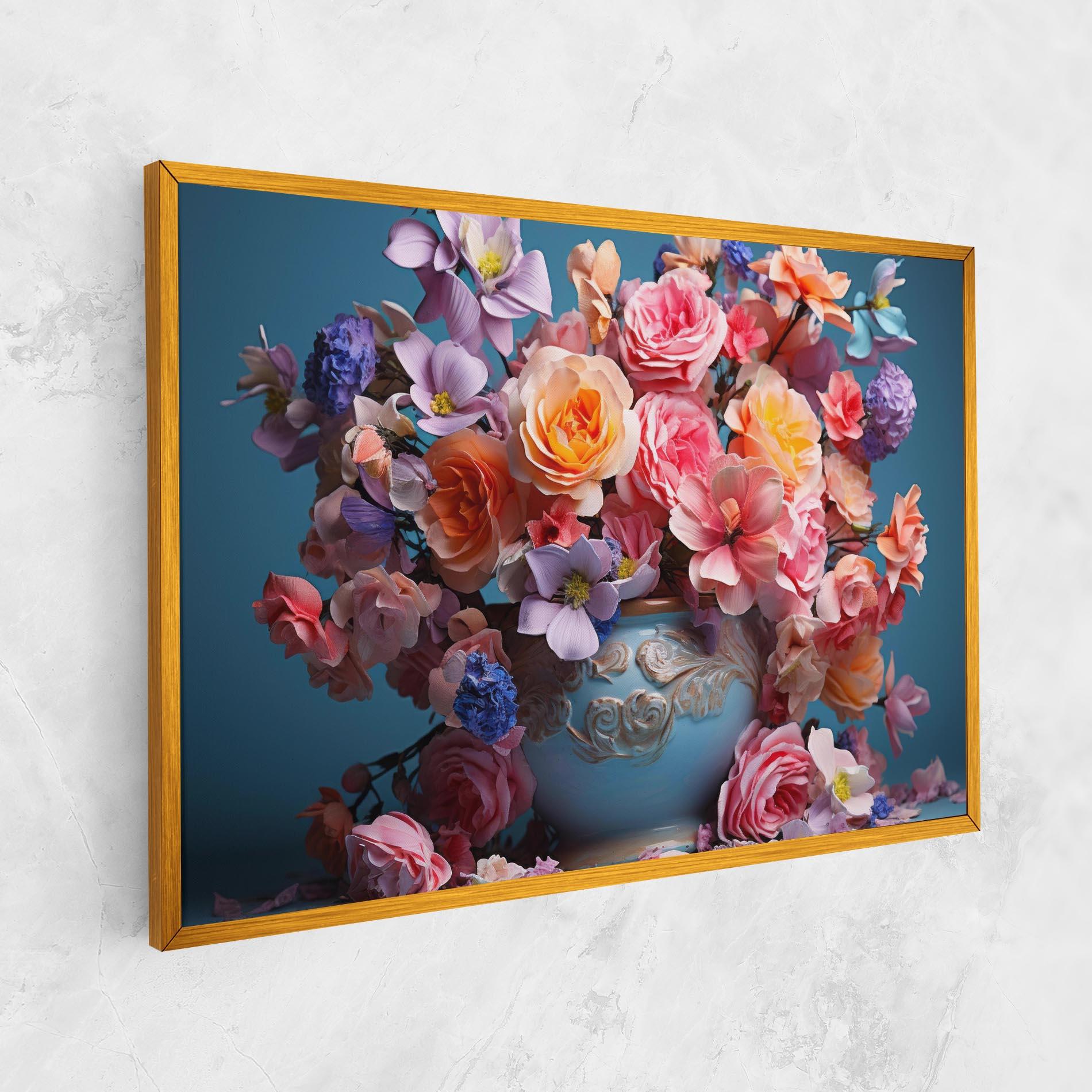 Leinwandbild Blue Vase Flowers mockup 1