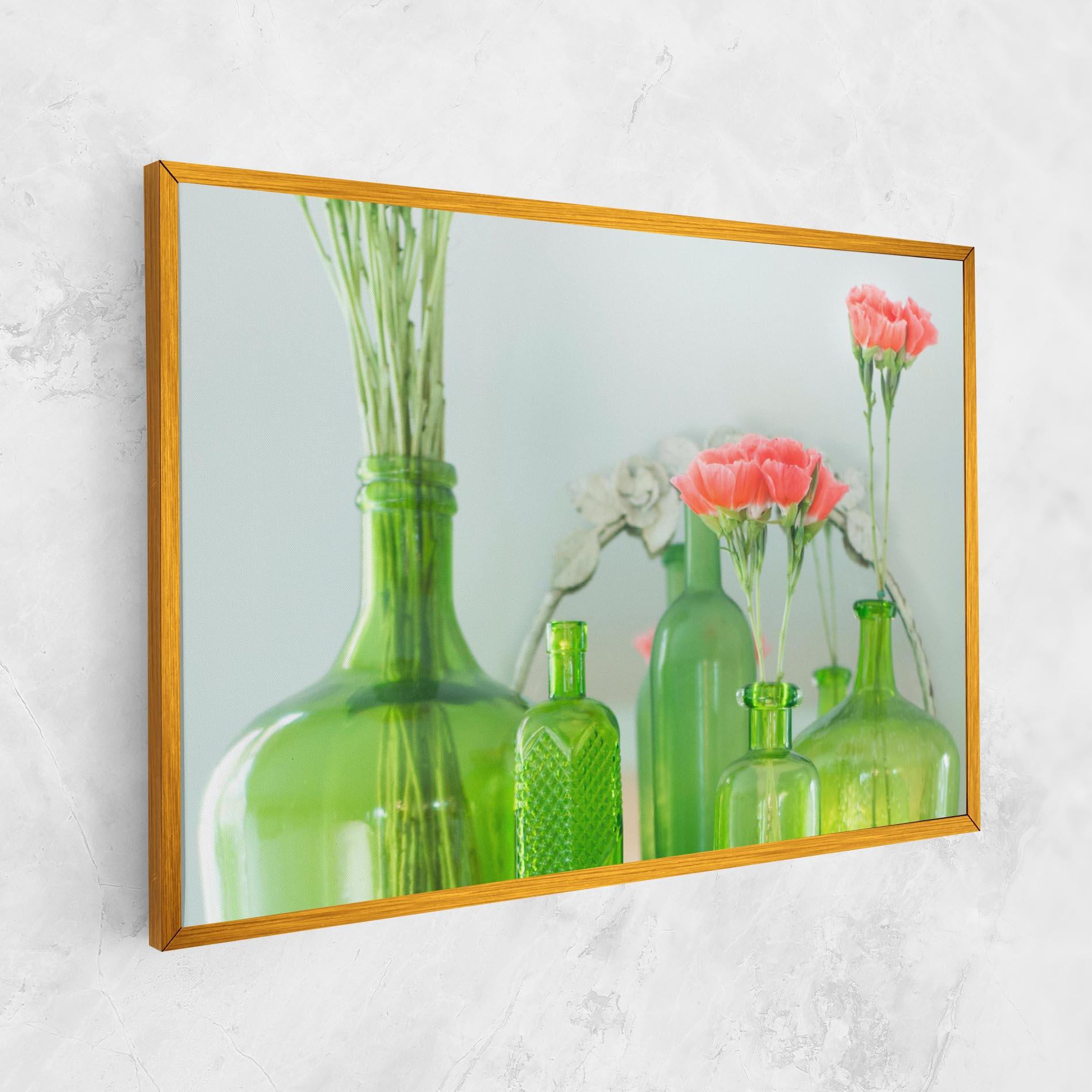 Leinwandbild Green Vase Flowers mockup 1