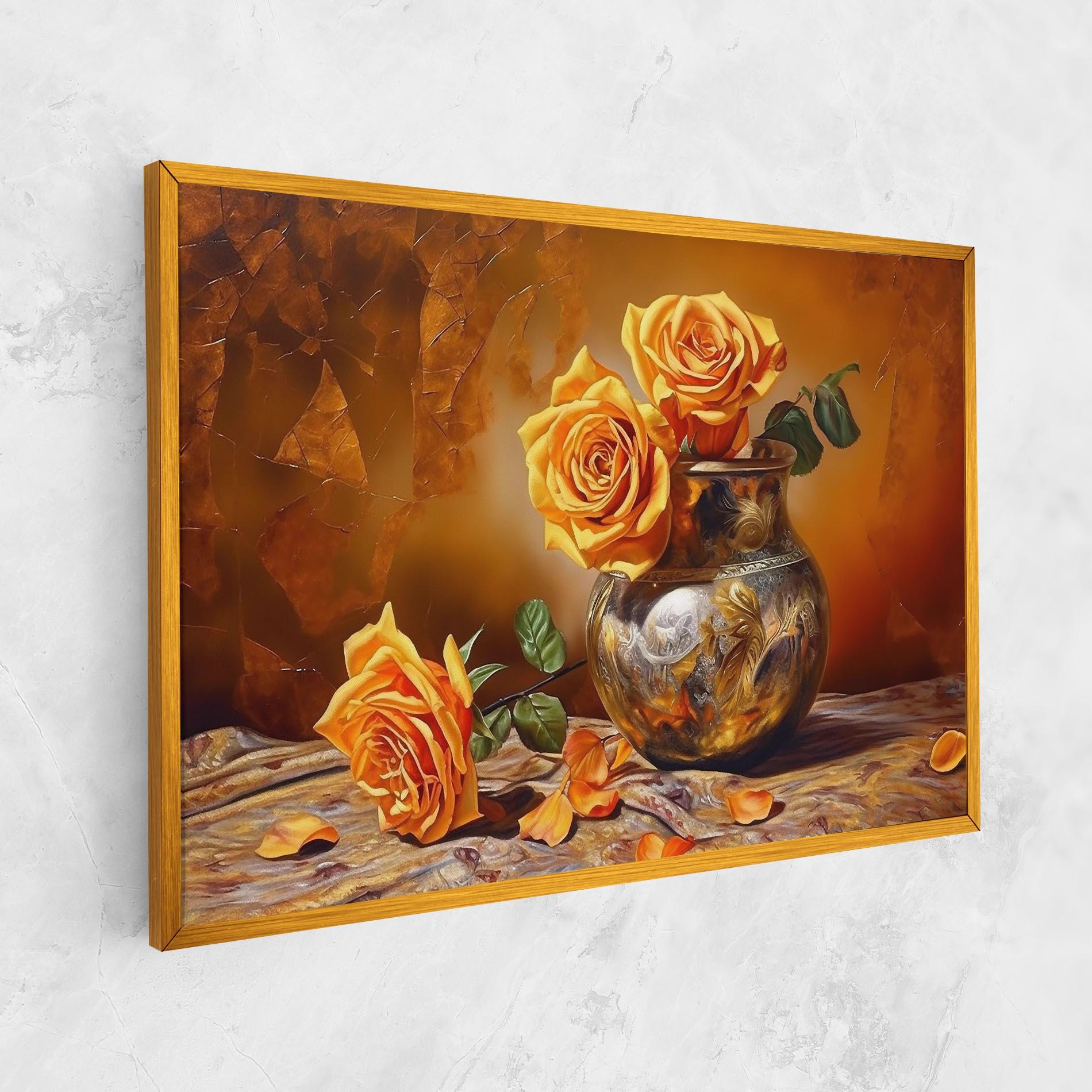 Leinwandbild Orange Roses Vase mockup 1