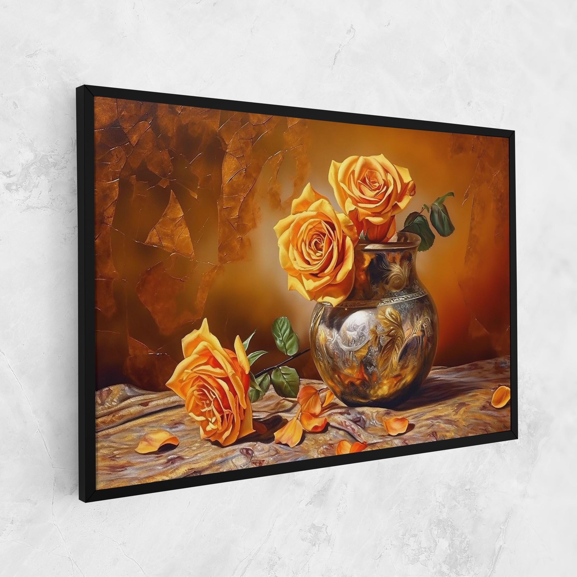 Leinwandbild Orange Roses Vase mockup 1