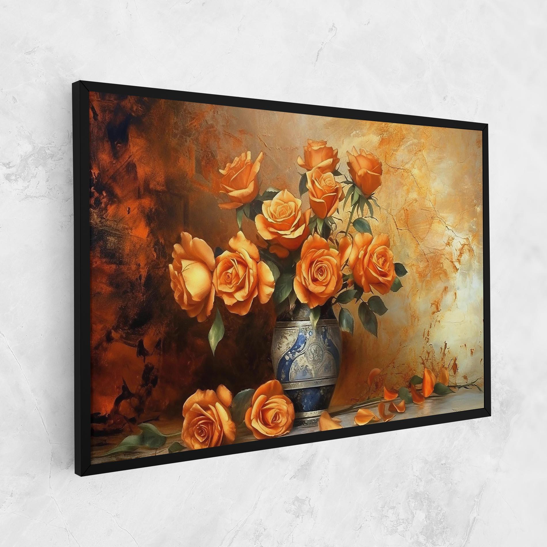 Leinwandbild Pretty Orange Rose Vase mockup 1