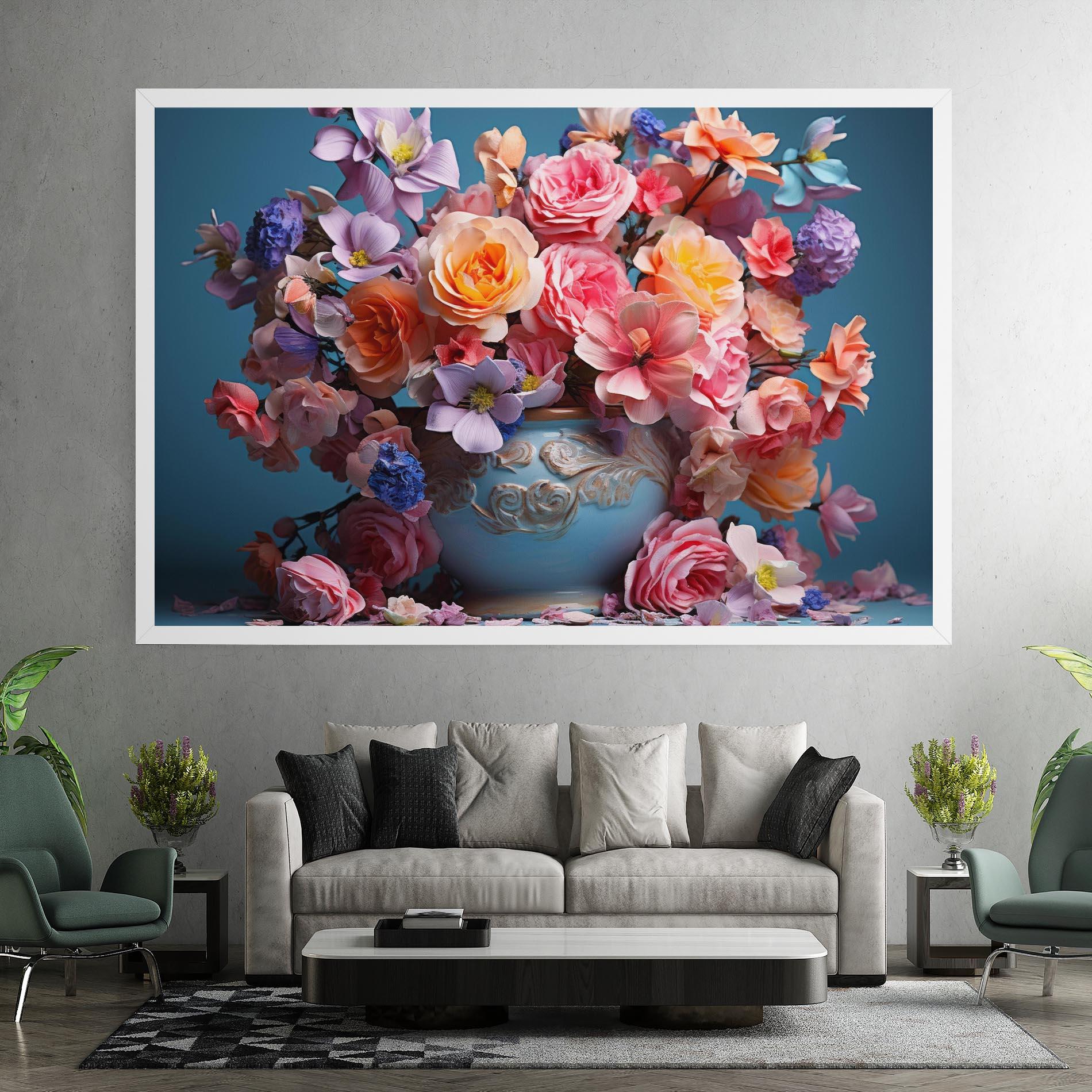 Leinwandbild Blue Vase Flowers mockup 7