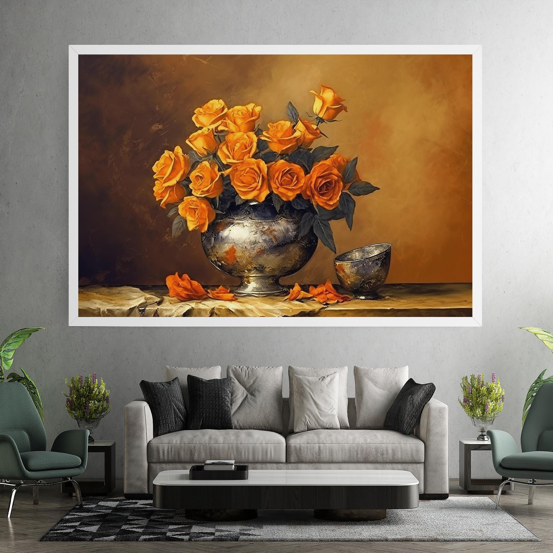 Leinwandbild Orange Rose Vase mockup 7