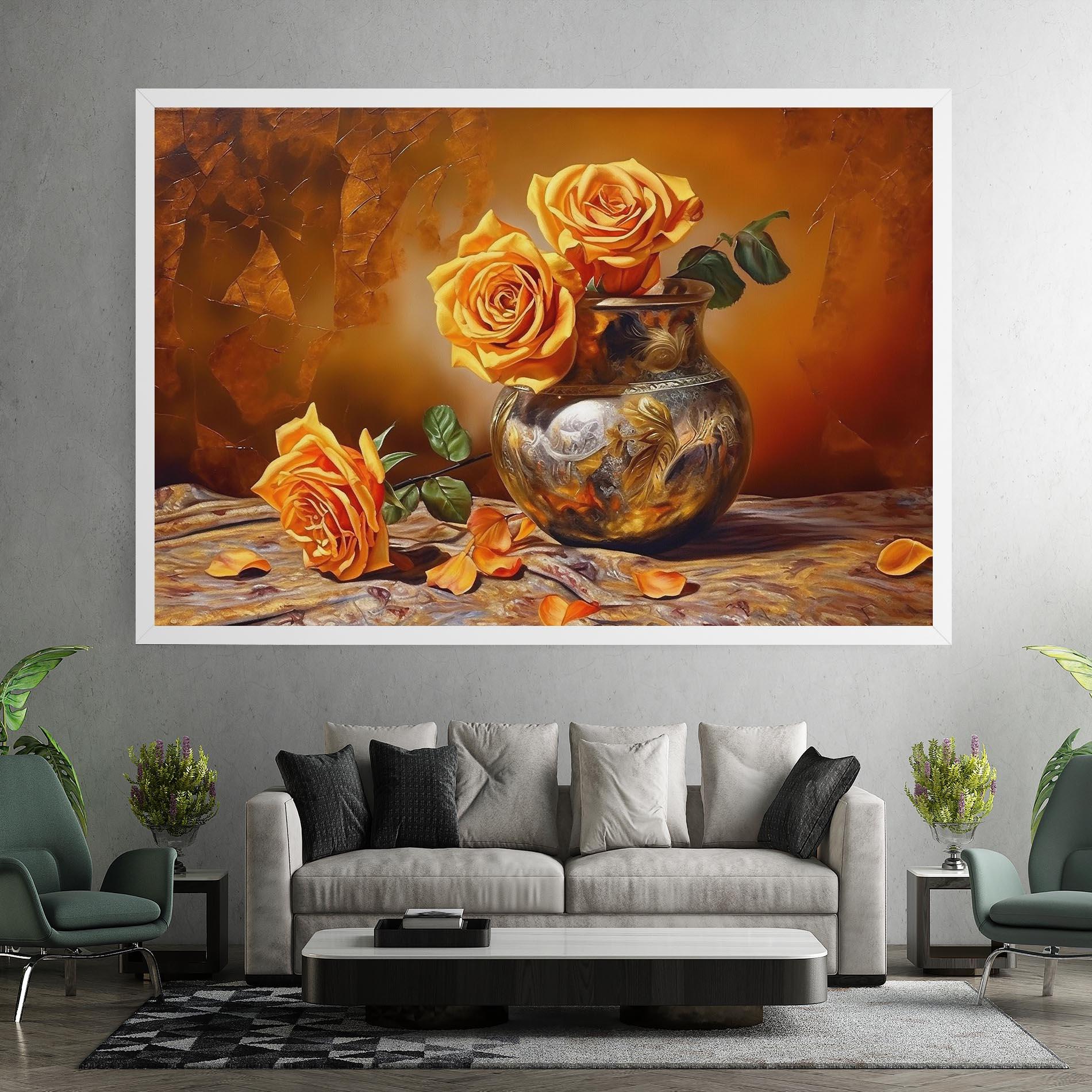 Leinwandbild Orange Roses Vase mockup 7