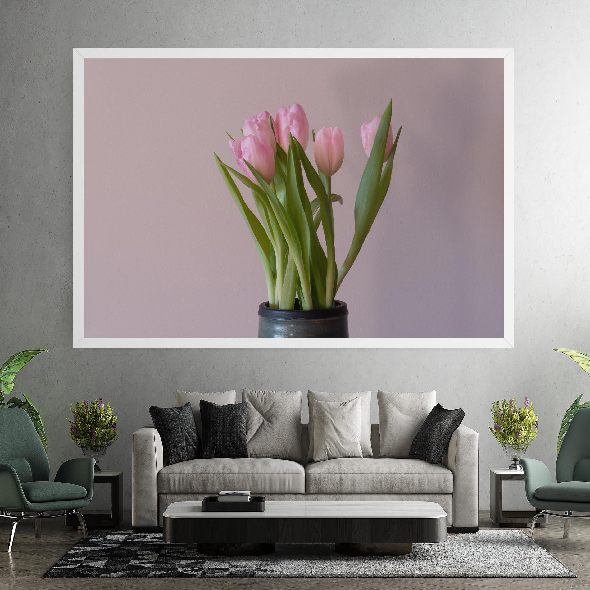 Leinwandbild Pink Tulips Vase mockup 7