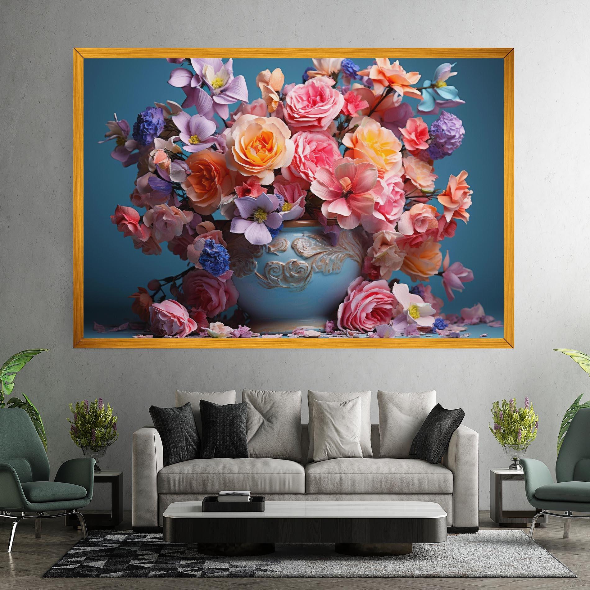 Leinwandbild Blue Vase Flowers mockup 7