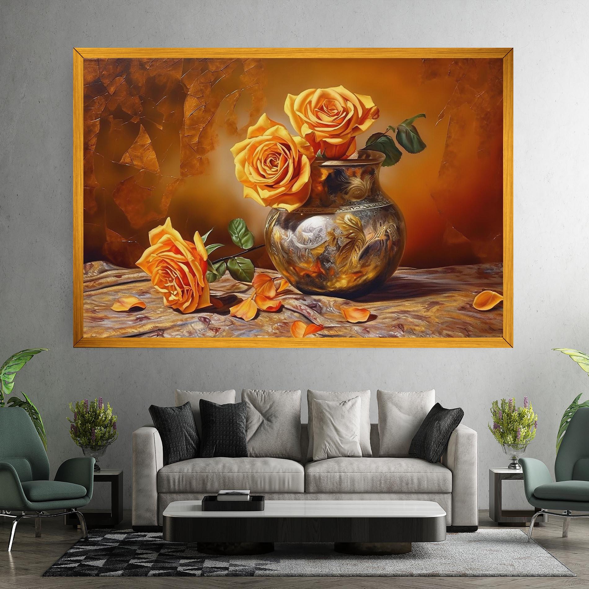 Leinwandbild Orange Roses Vase mockup 7