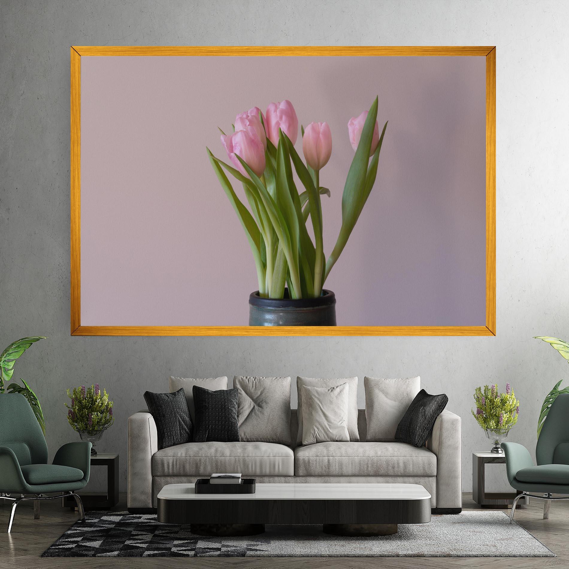 Leinwandbild Pink Tulips Vase mockup 7