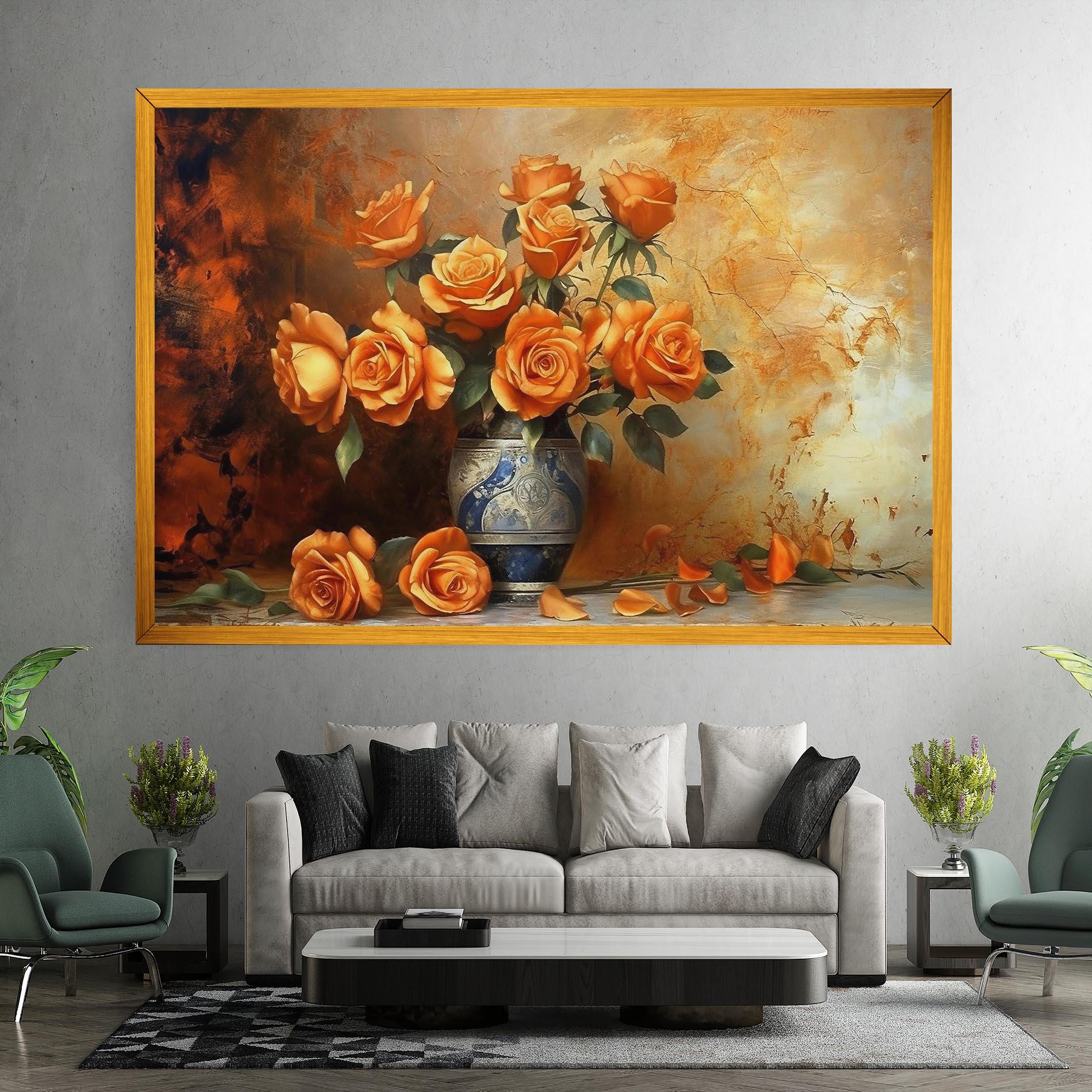 Leinwandbild Pretty Orange Rose Vase mockup 7