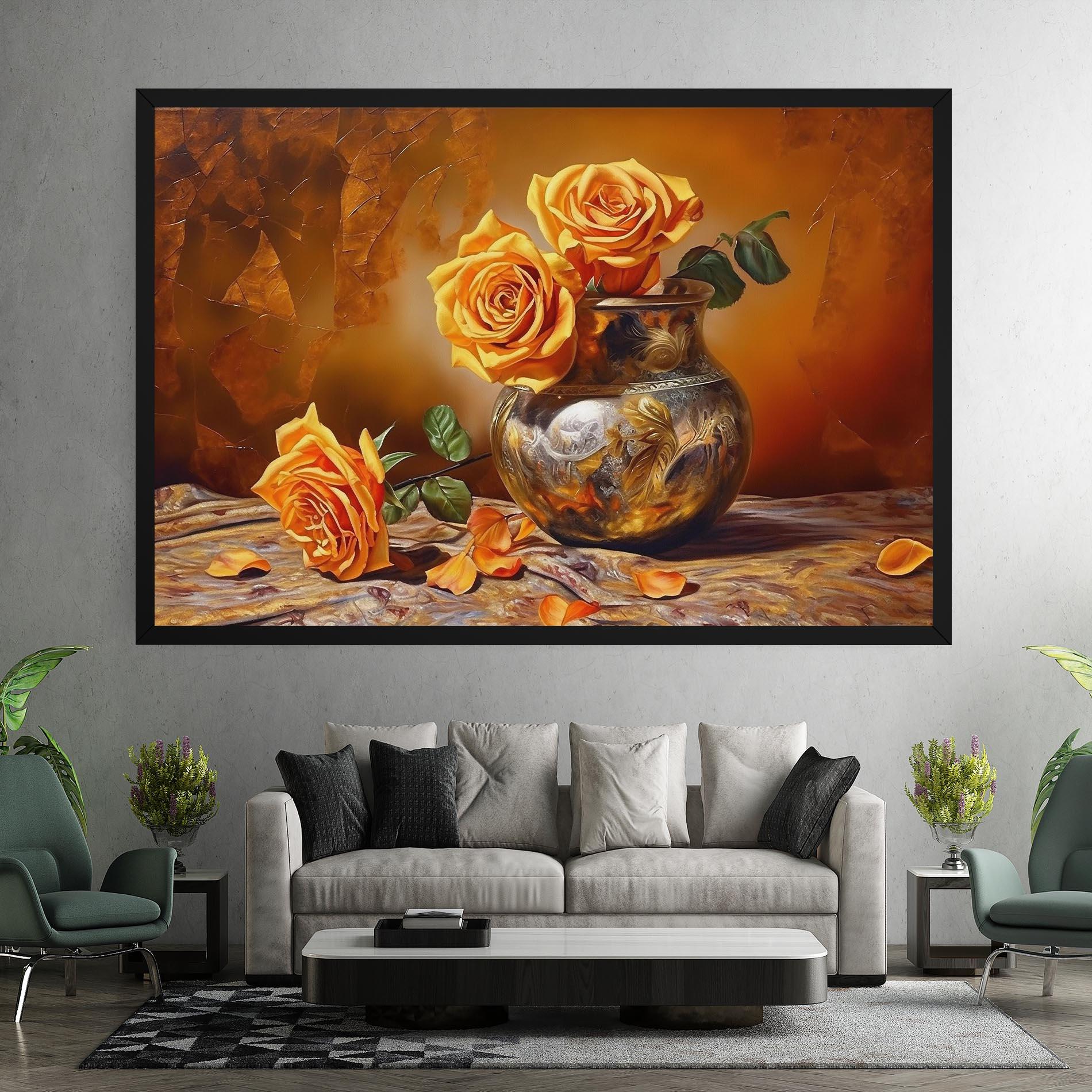 Leinwandbild Orange Roses Vase mockup 7