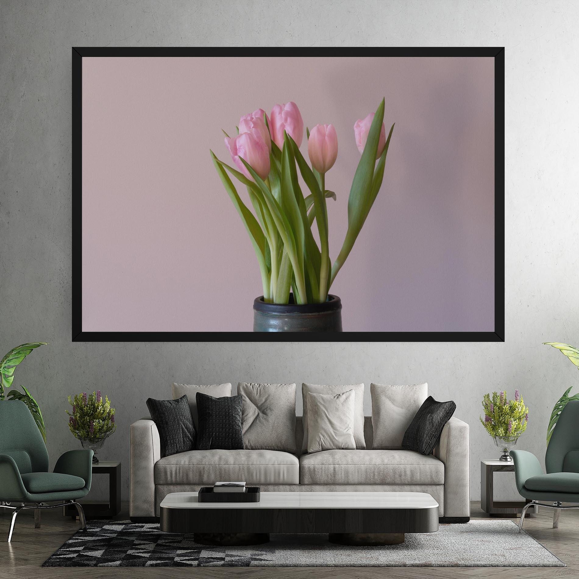 Leinwandbild Pink Tulips Vase mockup 7