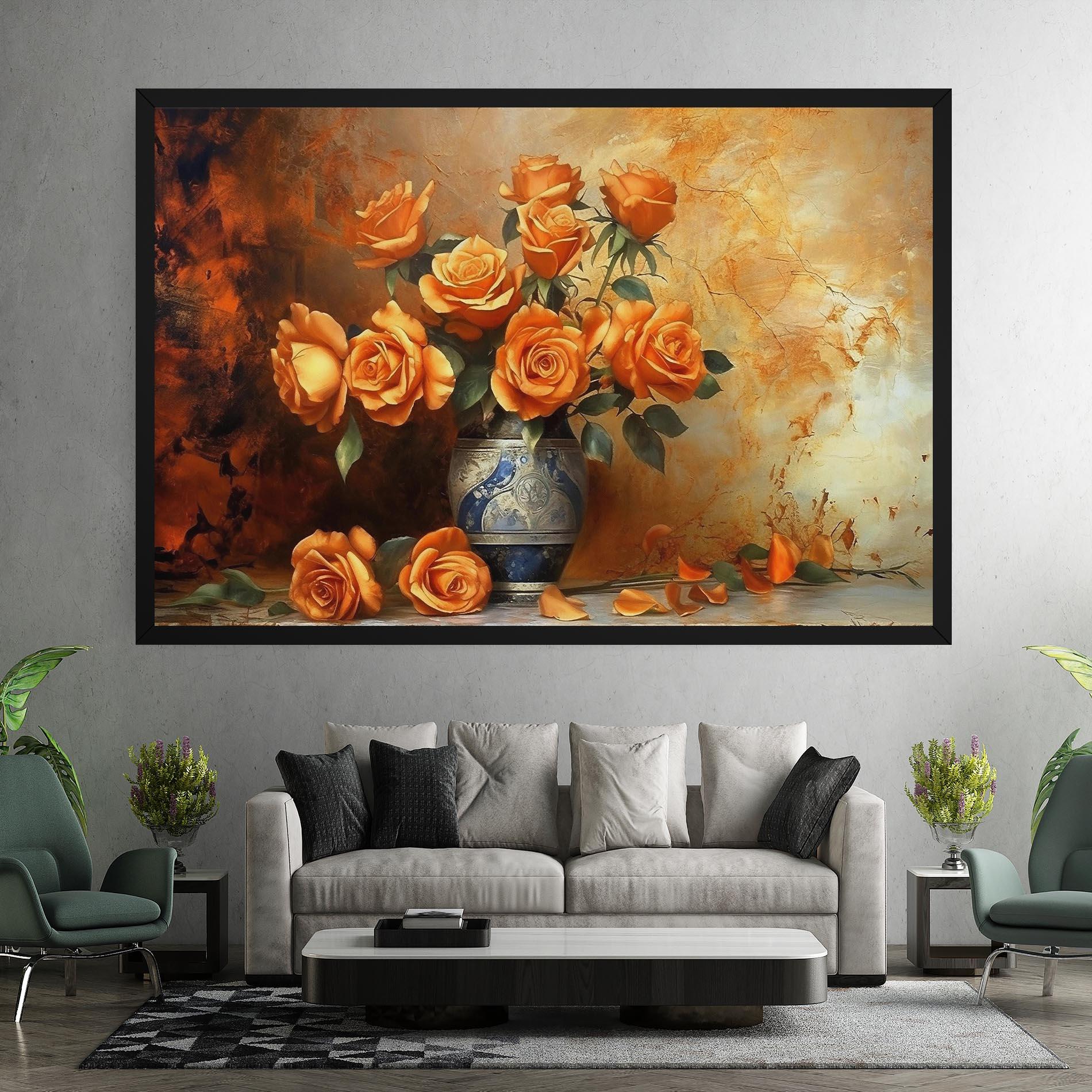 Leinwandbild Pretty Orange Rose Vase mockup 7