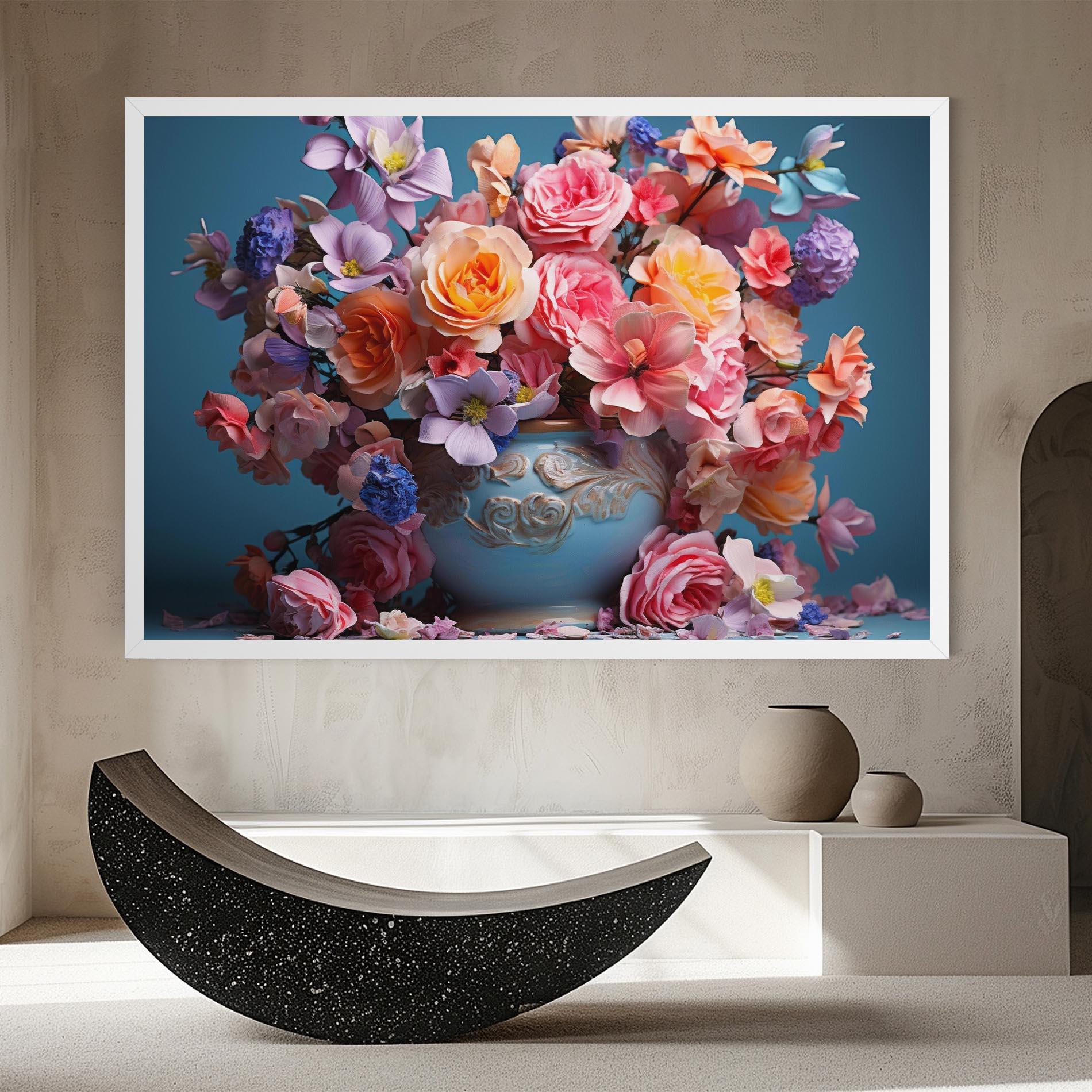 Leinwandbild Blue Vase Flowers mockup 8