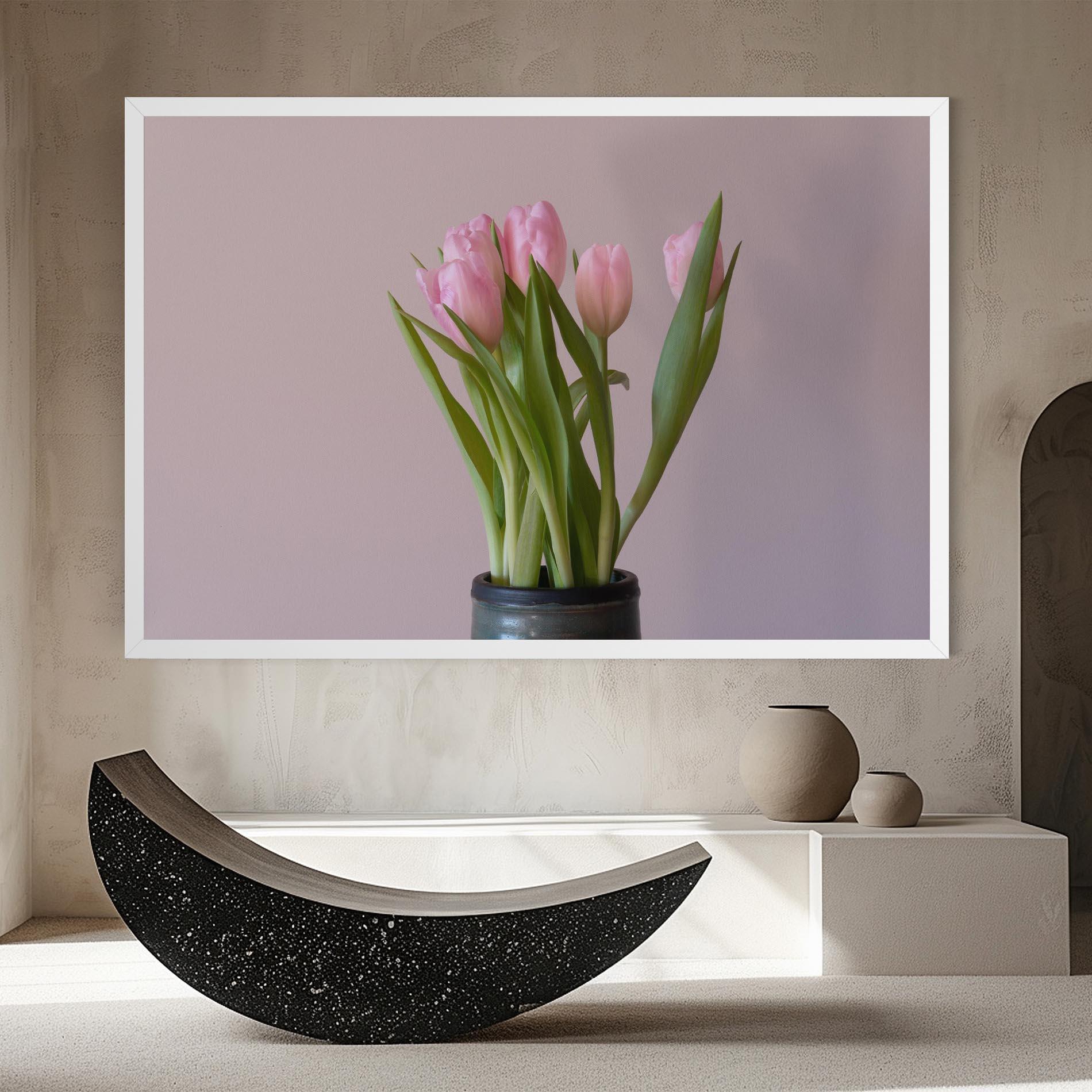 Leinwandbild Pink Tulips Vase mockup 8
