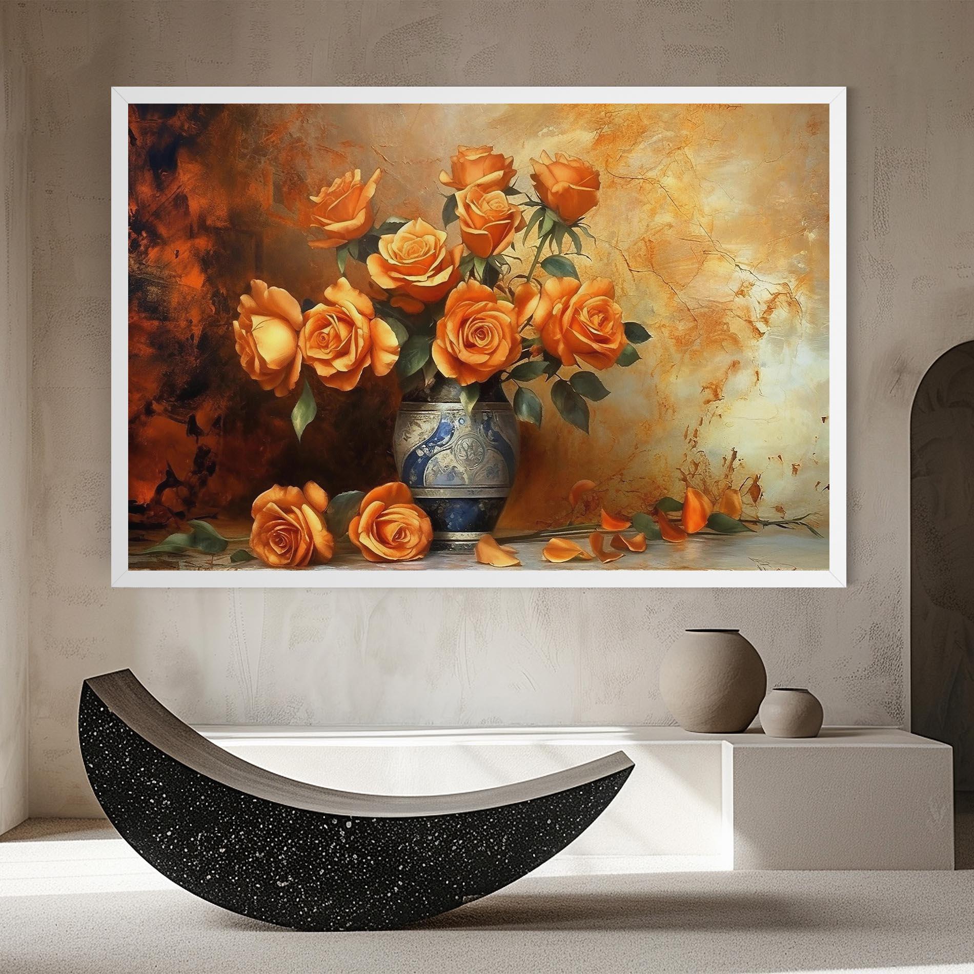 Leinwandbild Pretty Orange Rose Vase mockup 8